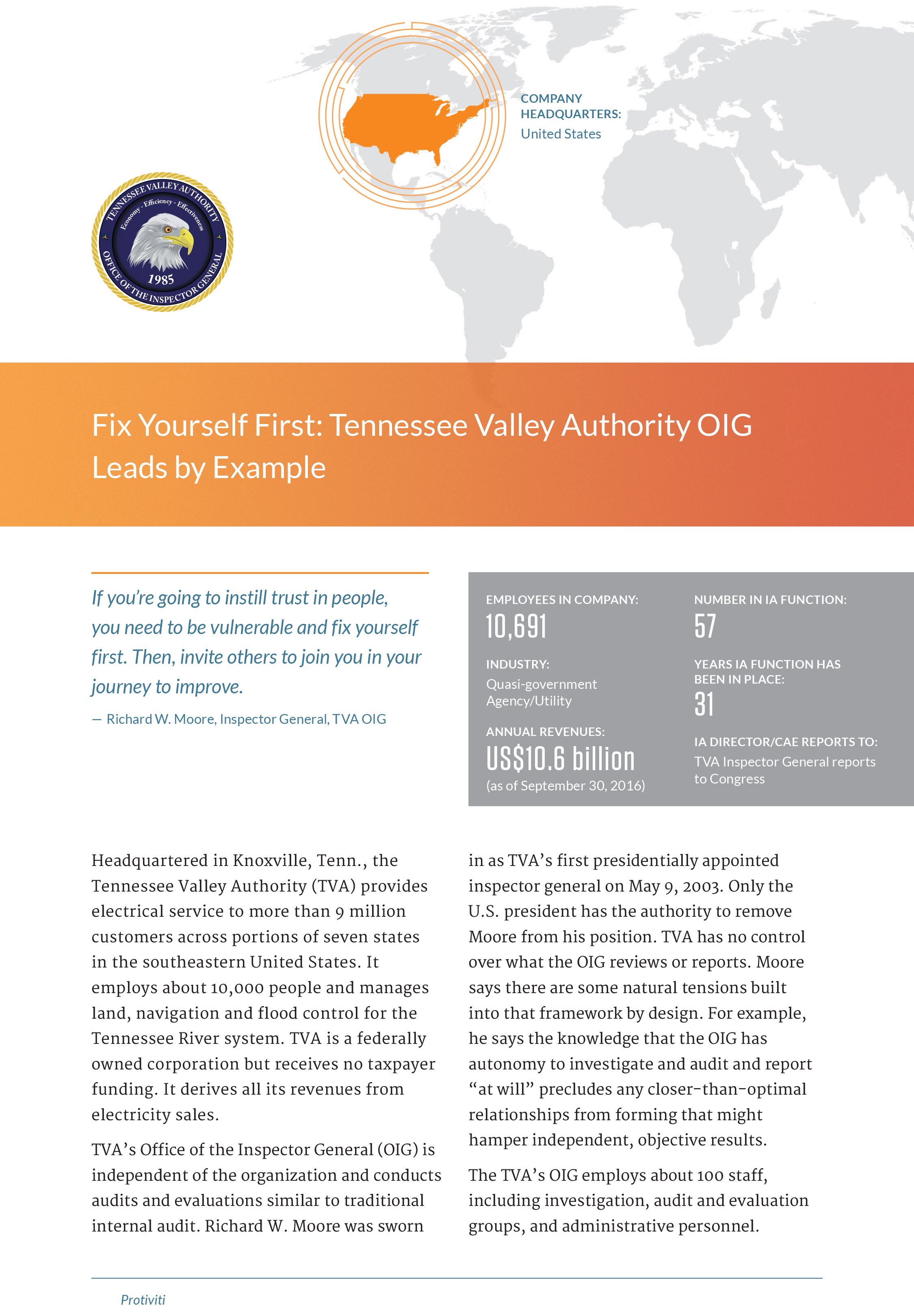 Screenshot of the first page of Fix Yourself First - Tennessee Valley Authority OIG Leads by Example