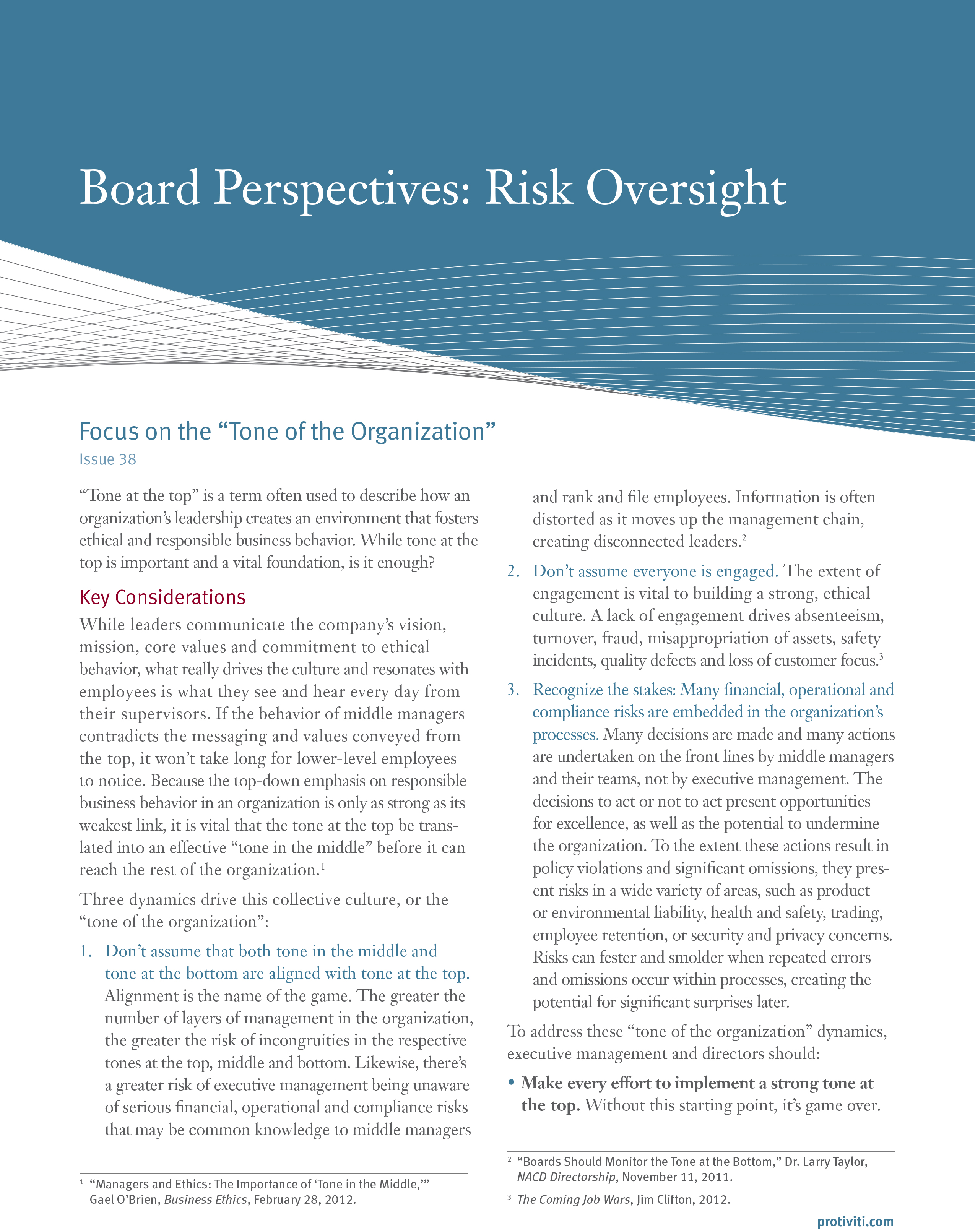 Screenshot of the first page of Focus on the “Tone of the Organization”