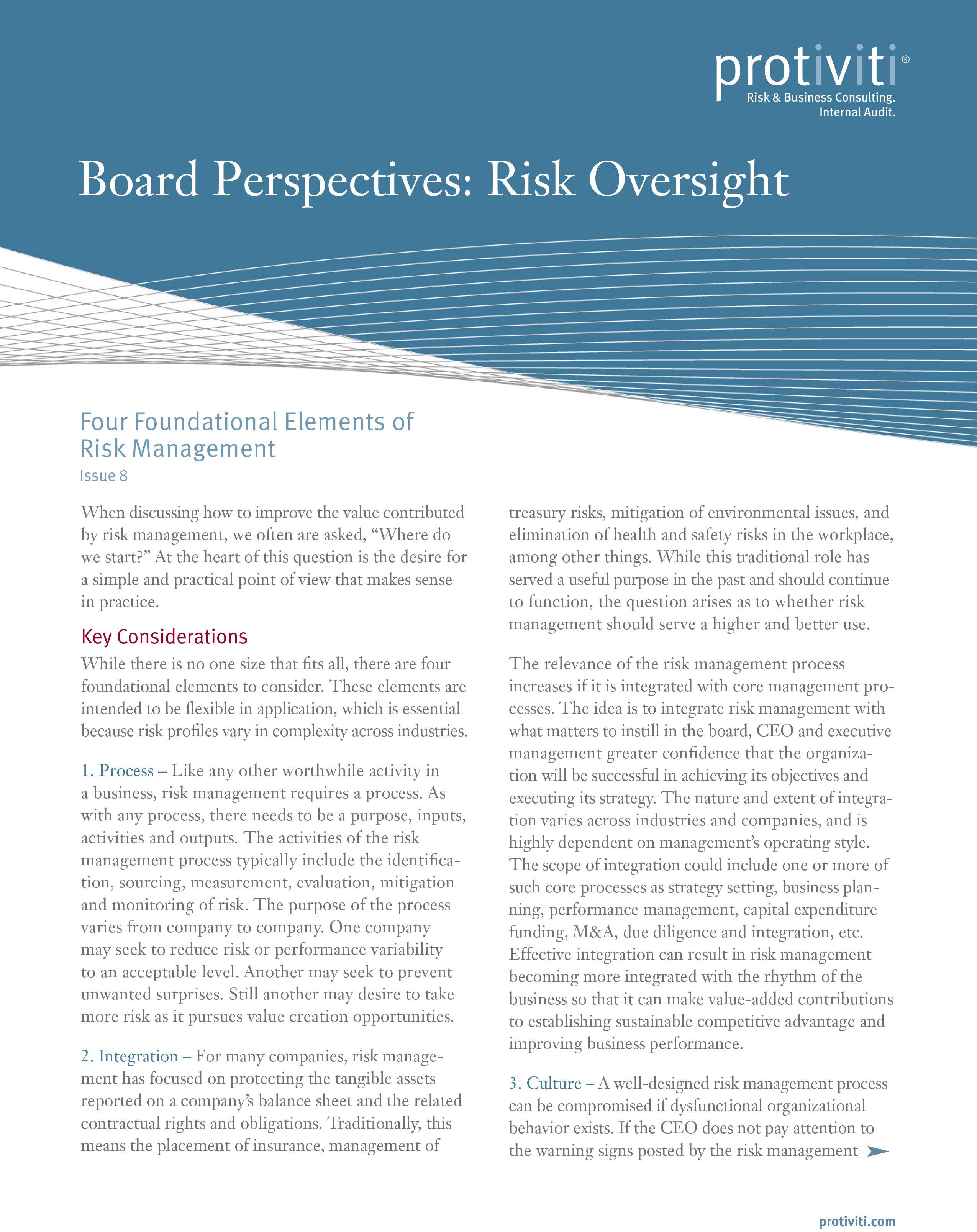 Screenshot of the first page of Four Foundational Elements of Risk Management