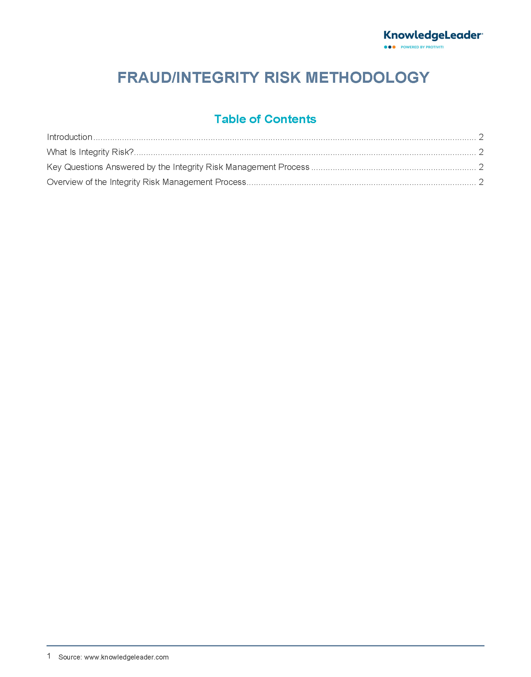 Screenshot of the first page of Fraud Integrity Risk Methodology