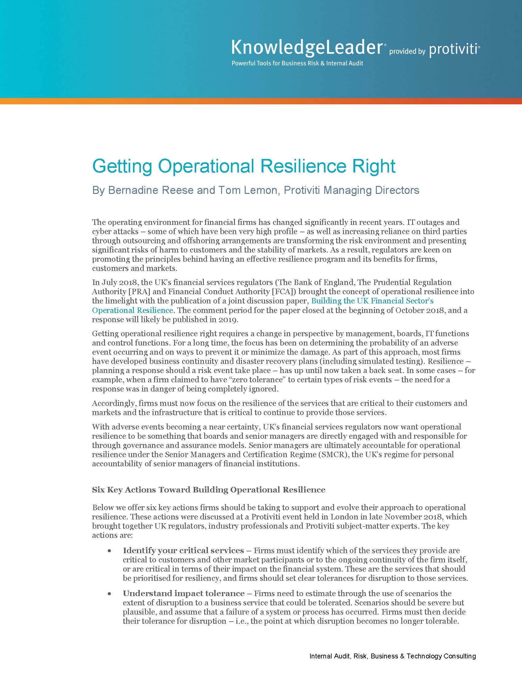Screenshot of the first page of Getting Operational Resilience Right