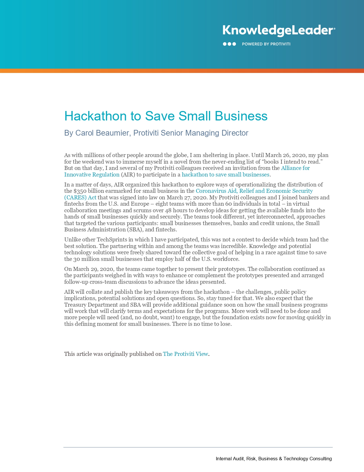 Hackathon to Save Small Business