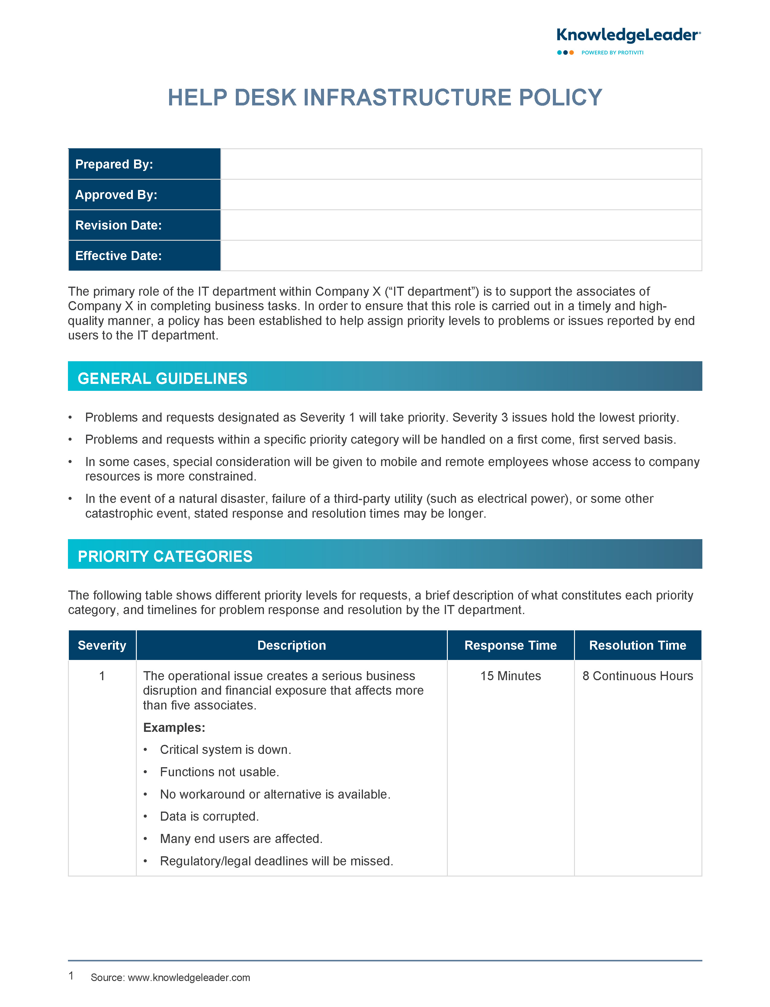 Screenshot of the first page of Help Desk Infrastructure Policy