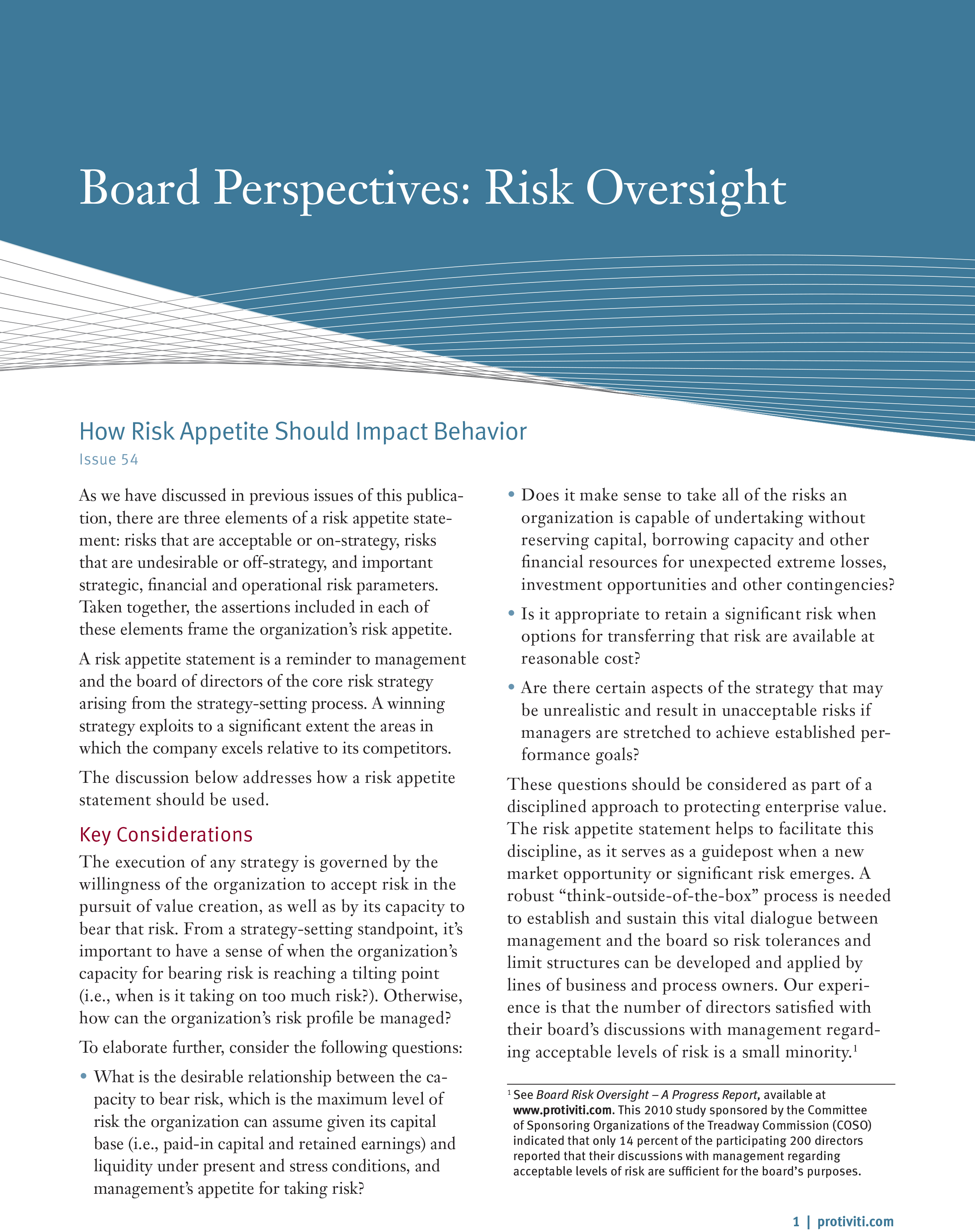 Screenshot of the first page of How Risk Appetite Should Impact Behavior