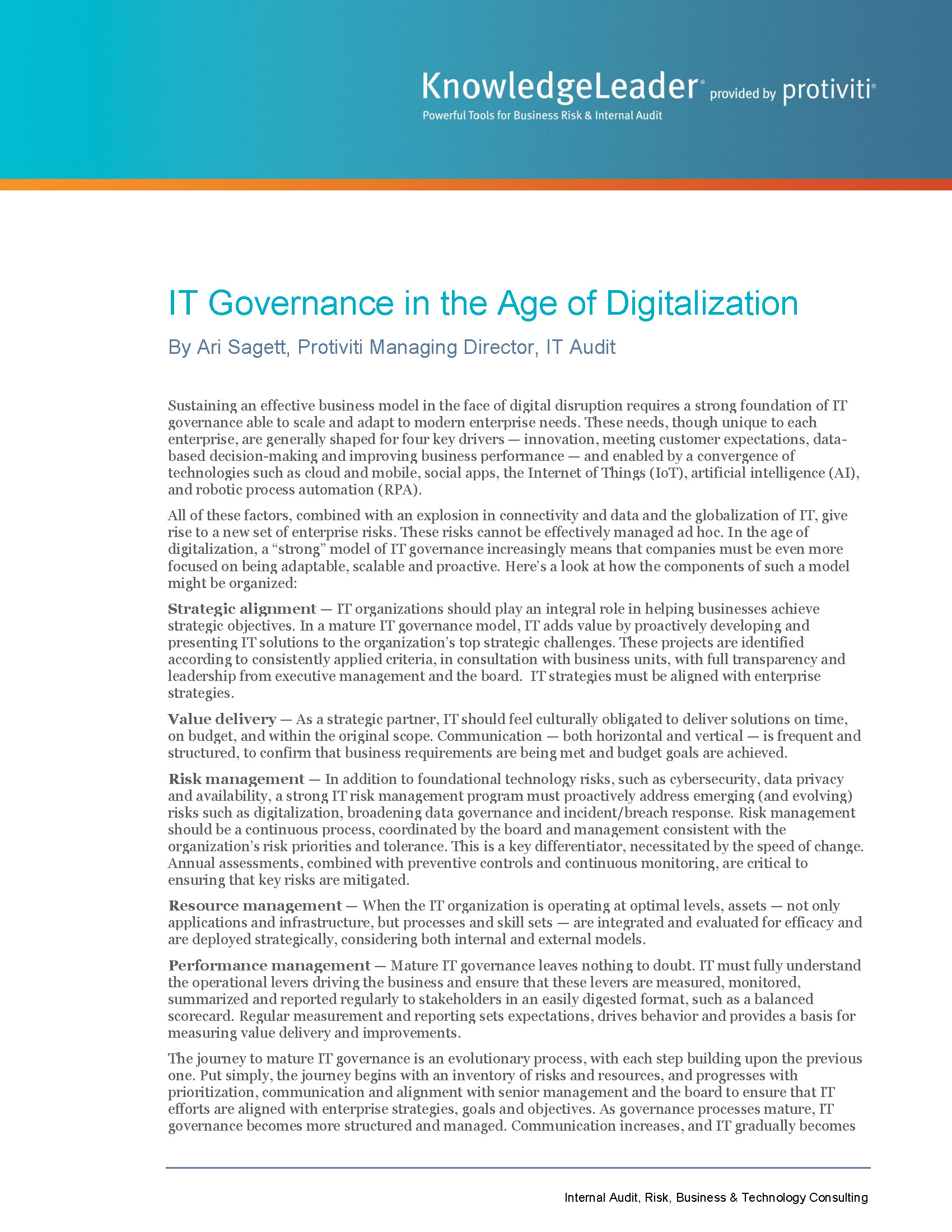 Screenshot of the first page of IT Governance in the Age of Digitalization