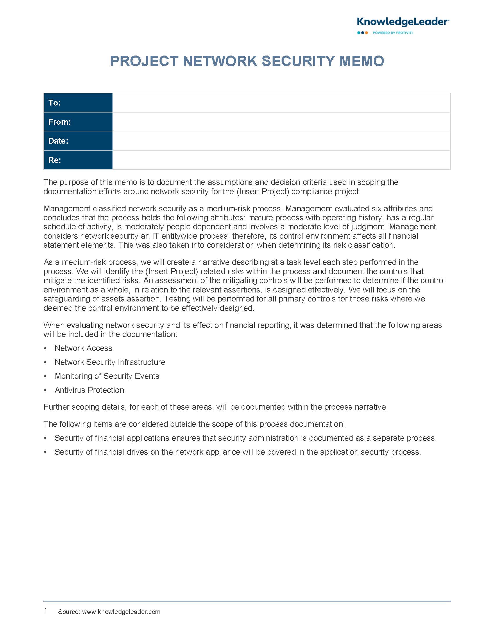 Screenshot of the first page of IT Network Security Scope Memo