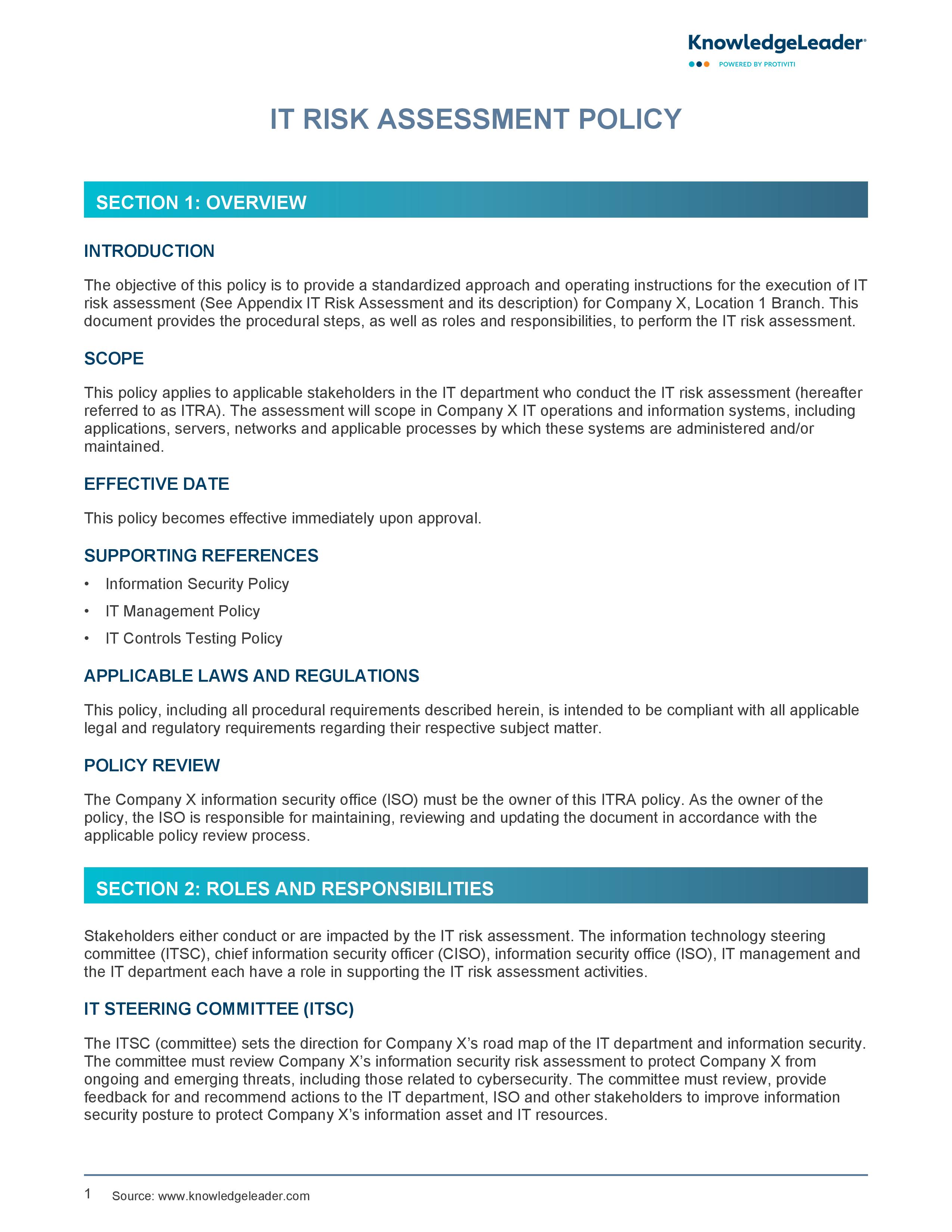 Screenshot of the first page of IT Risk Assessment Policy -page-001