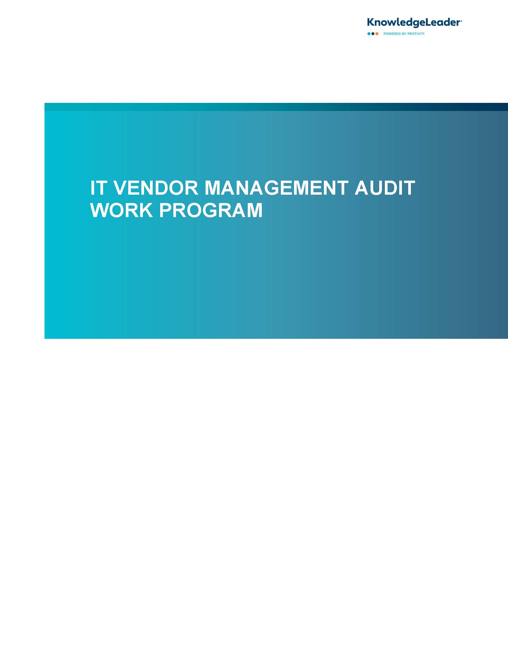 Screenshot of the first page of IT Vendor Management Audit Work Program