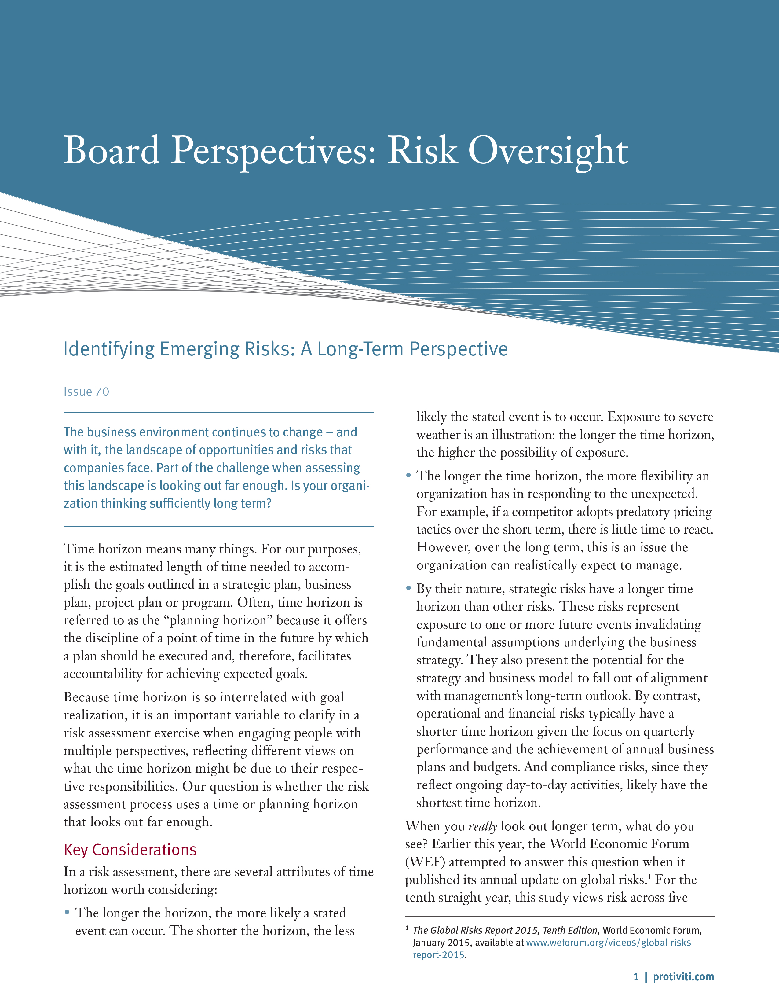 Screenshot of the first page of Identifying Emerging Risks - A Long-Term Perspective
