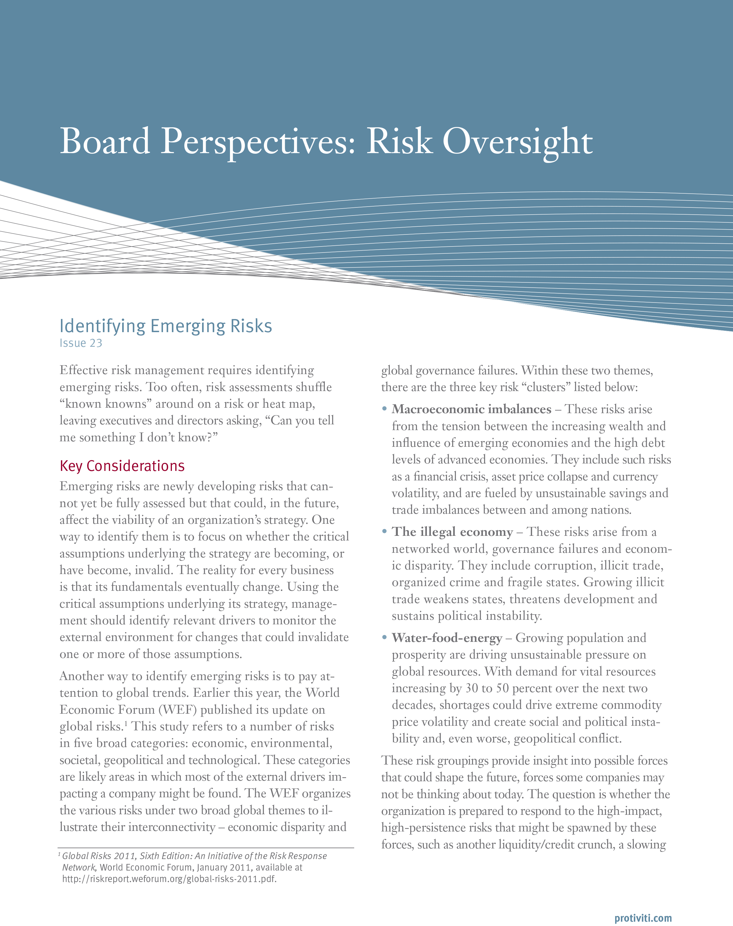 Screenshot of the first page of Identifying Emerging Risks