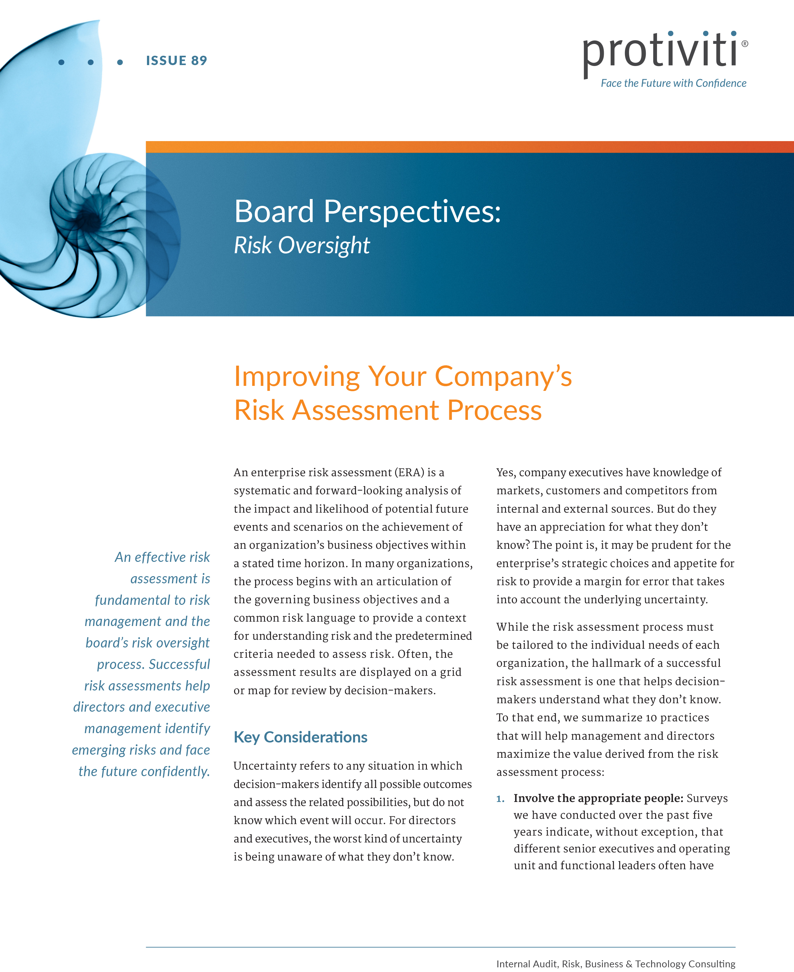 Screenshot of the first page of Improving Your Company’s Risk Assessment Process