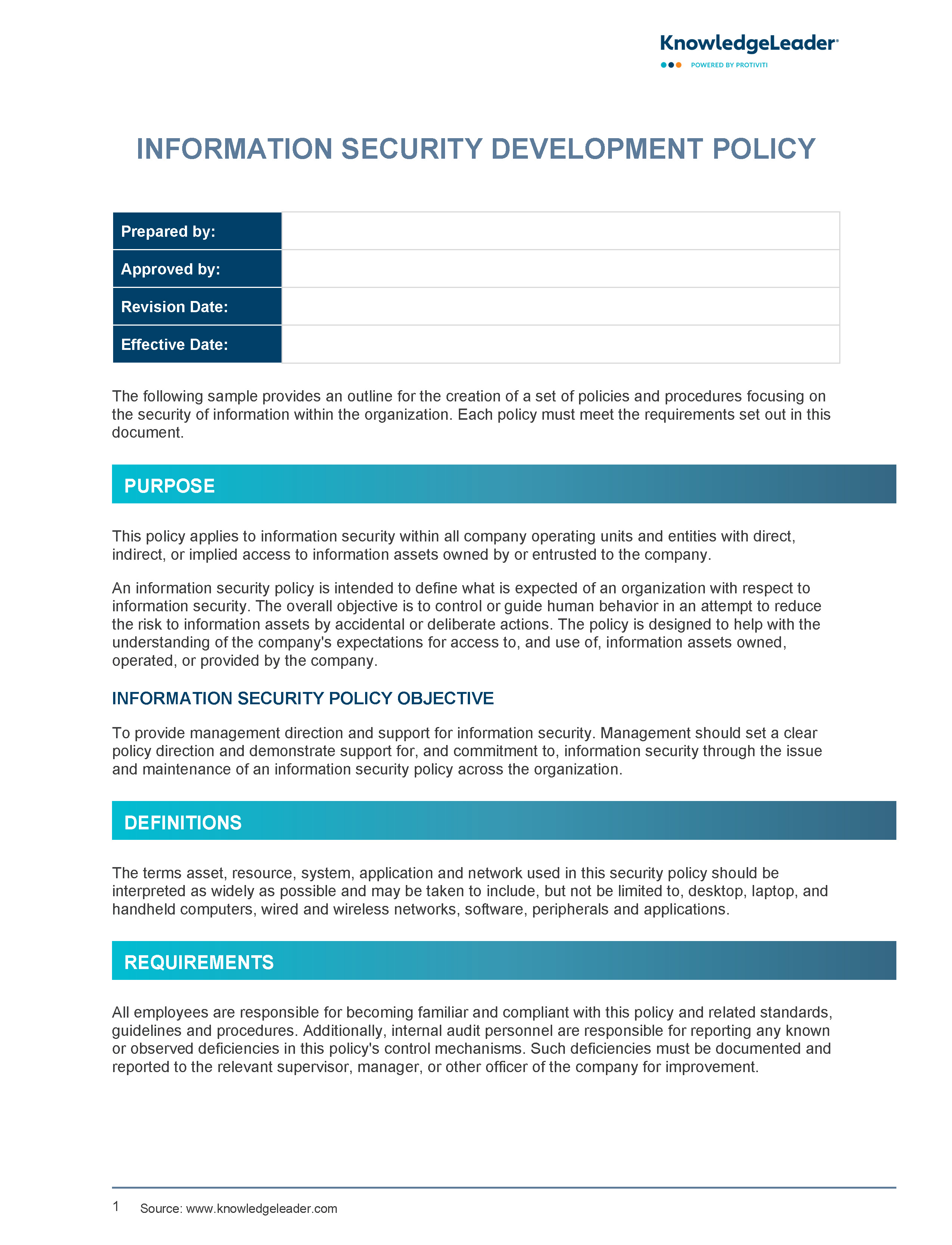 Screenshot of the first page of Information Security Development Policy