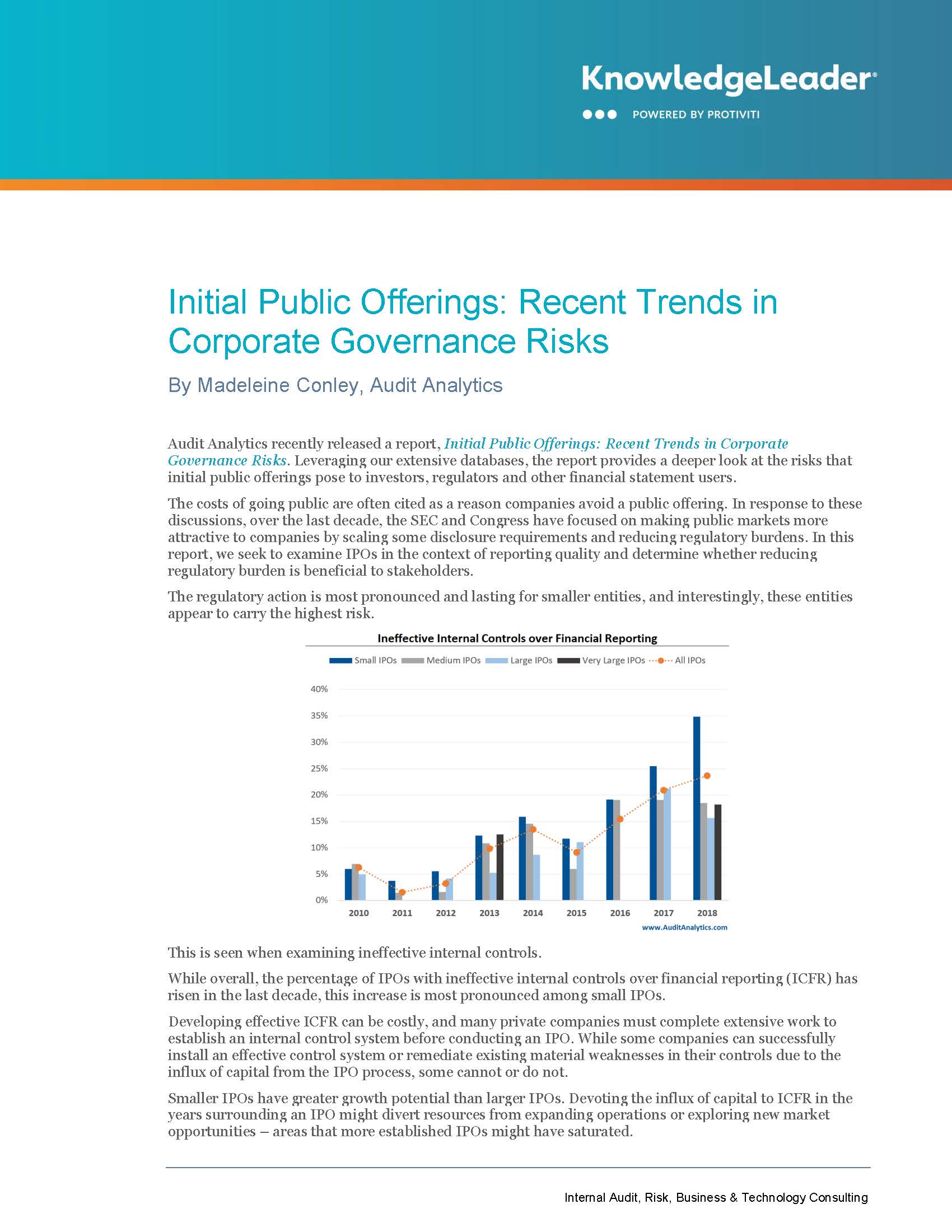 Screenshot of the first page of Initial Public Offerings Recent Trends in Corporate Governance Risks