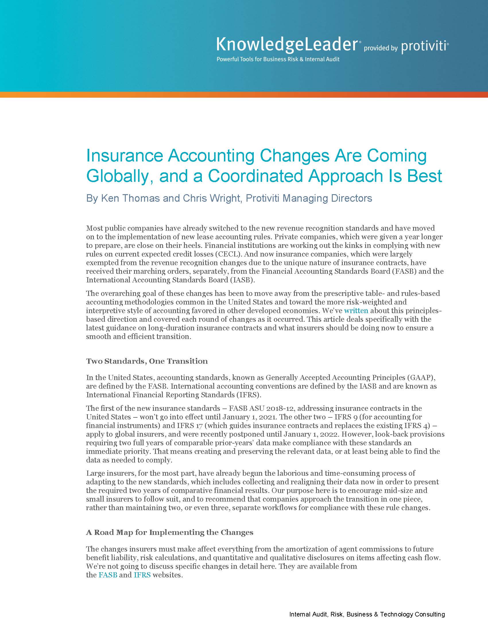 Screenshot of the first page of Insurance Accounting Changes Are Coming Globally, and a Coordinated Approach Is Best