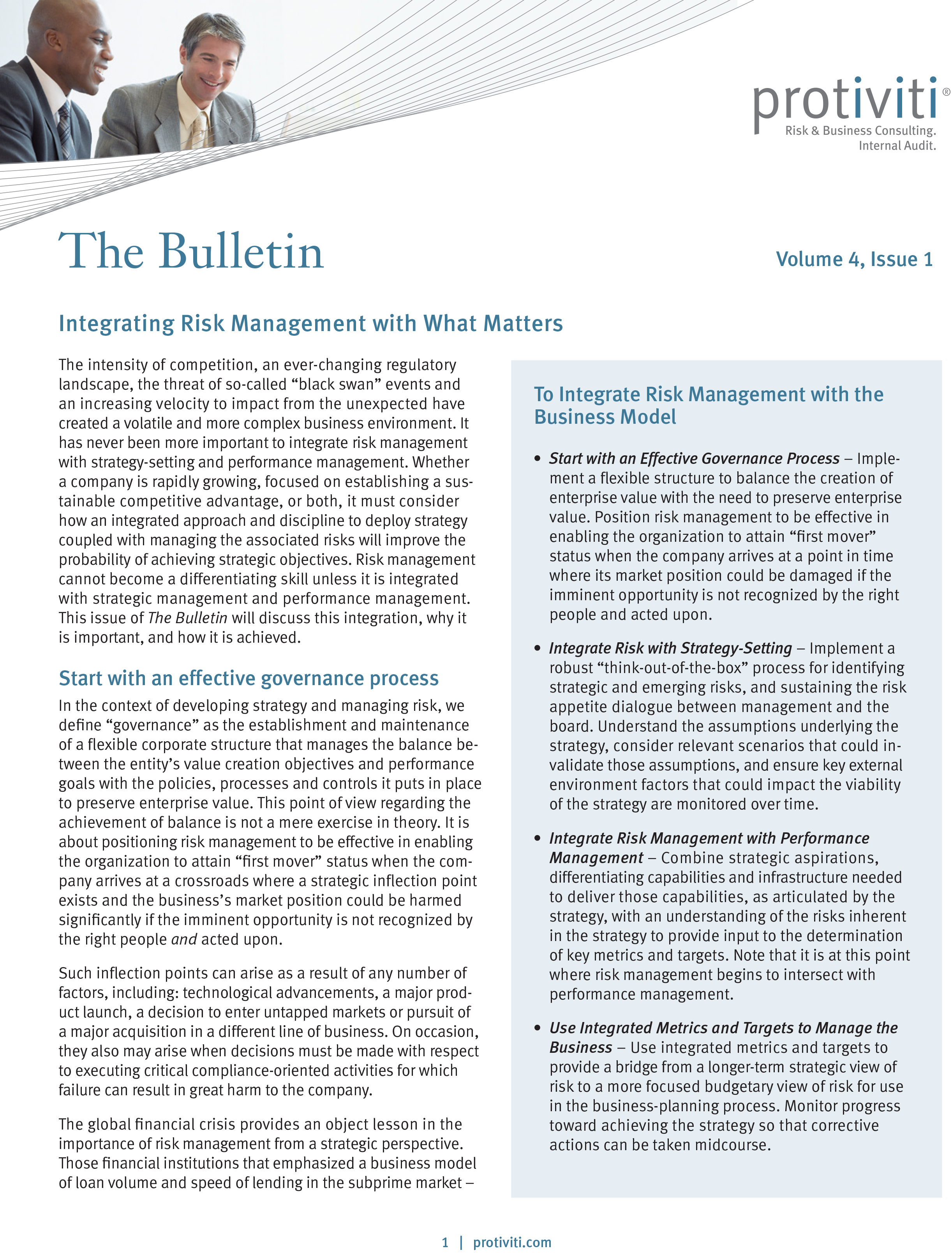 Screenshot of the first page of Integrating Risk Management with What Matters
