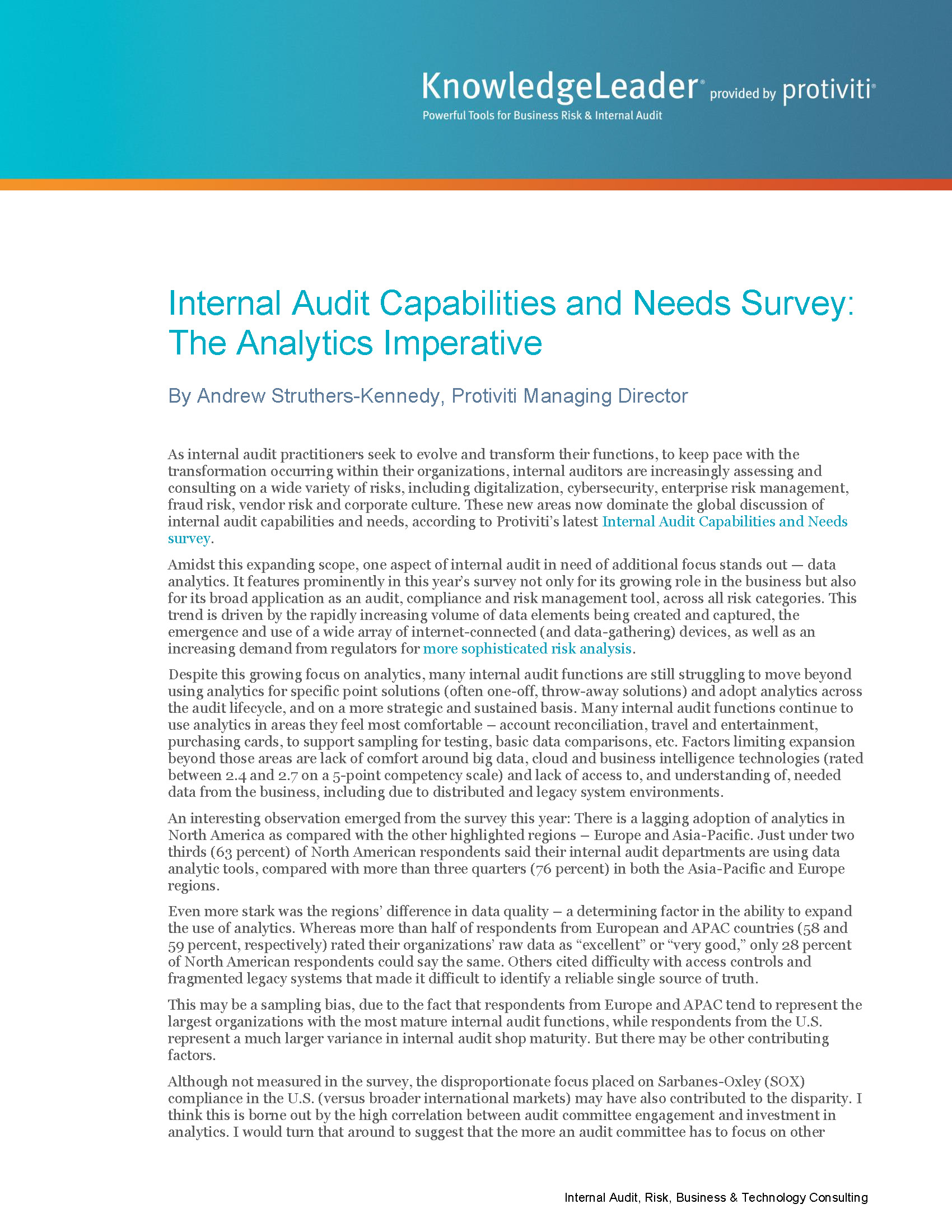 Screenshot of the first page of Internal Audit Capabilities and Needs Survey The Analytics Imperative
