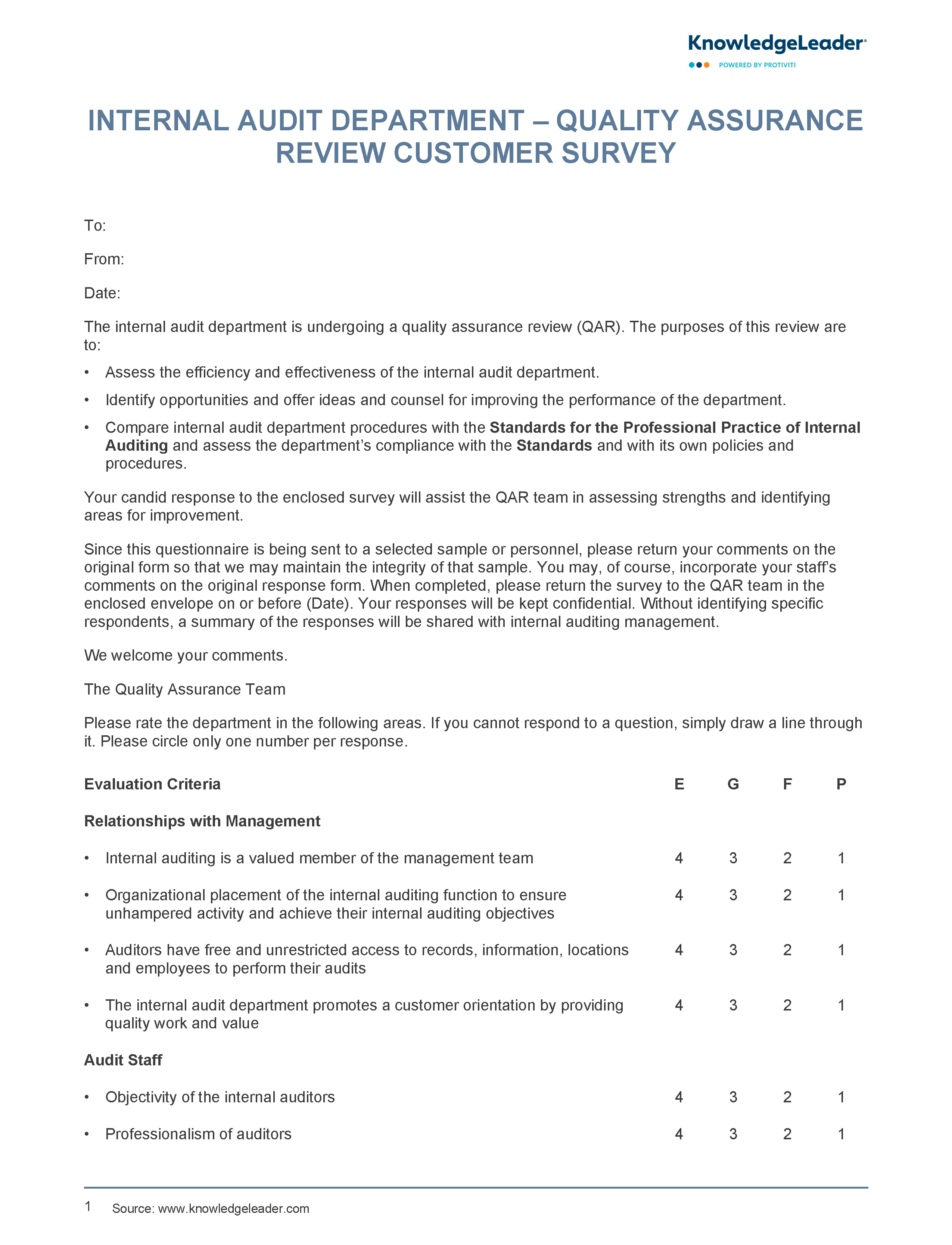 Screenshot of the first page of Internal Audit Department Quality Assurance Review