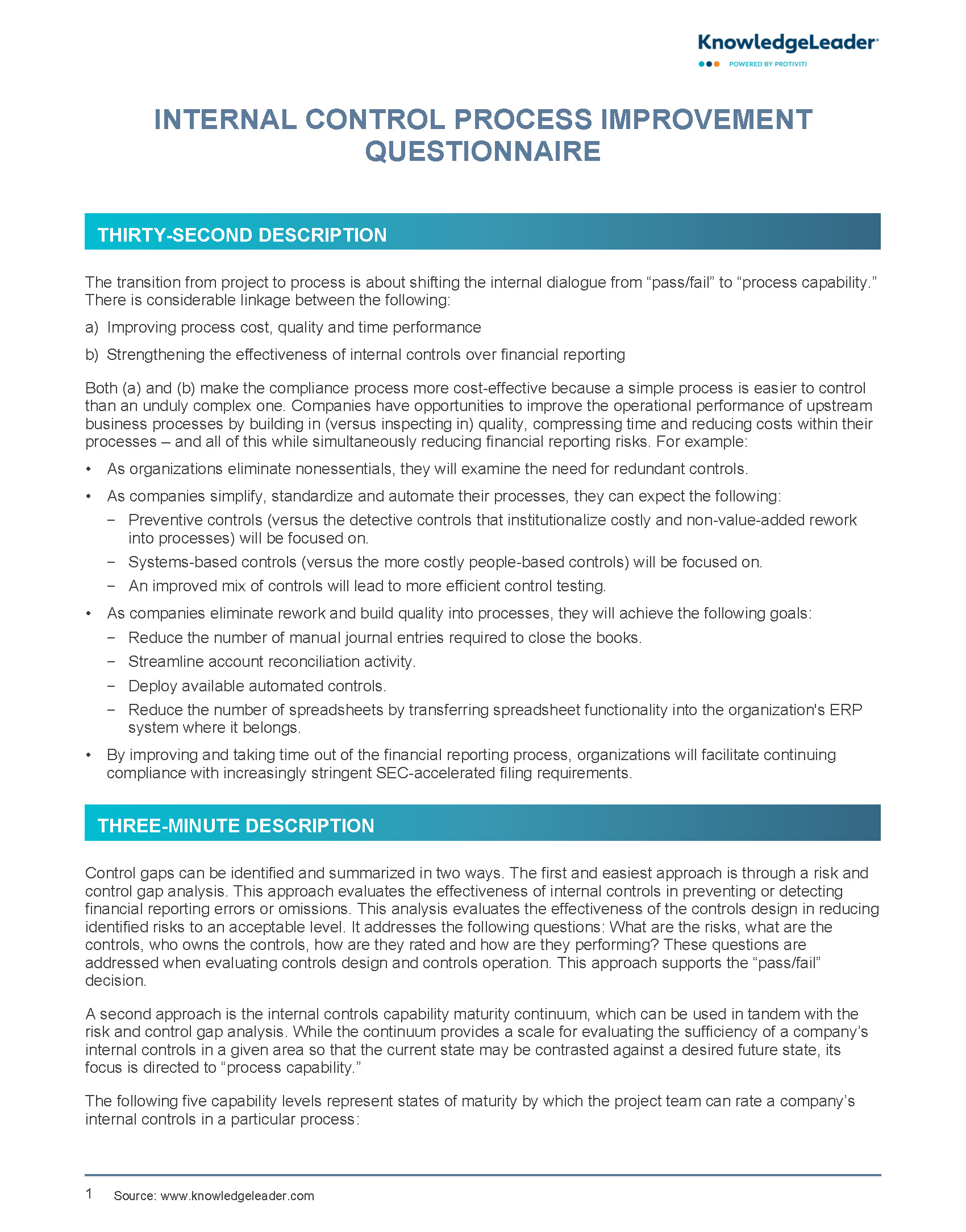 Internal Control Process Improvement Questionnaire