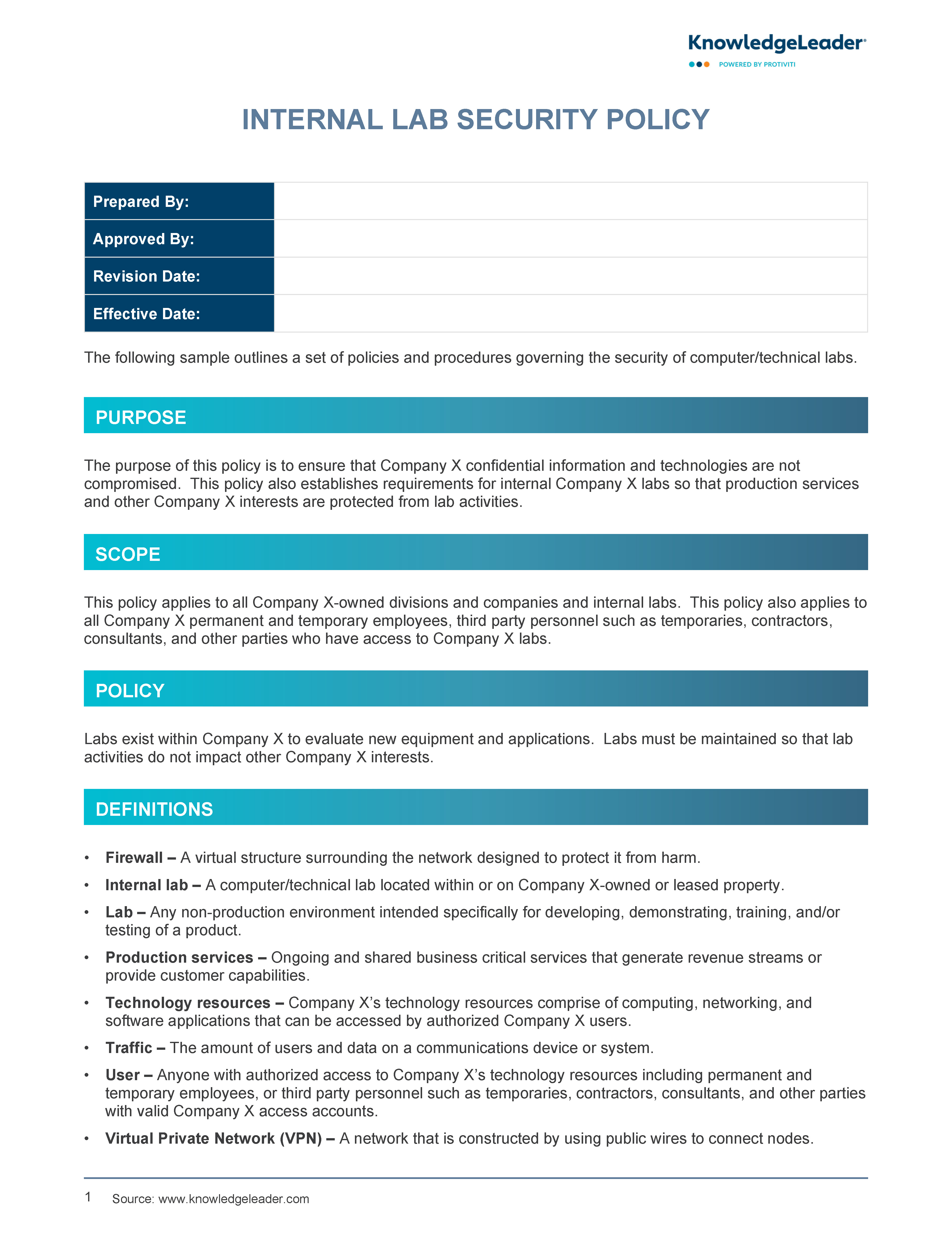 Screenshot of the first page of Internal Lab Security Policy