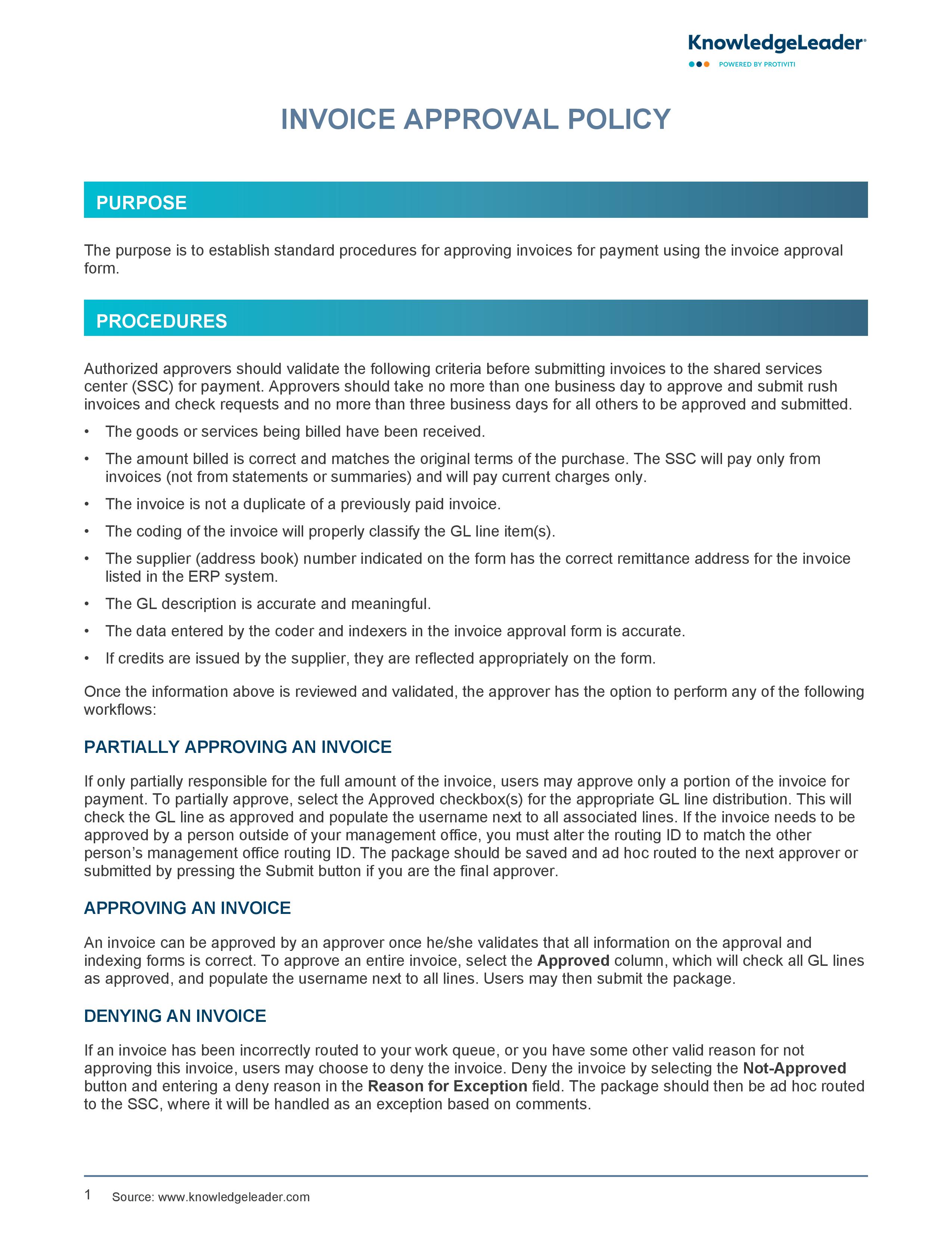 Screenshot of the first page of Invoice Approval Policy-page-001