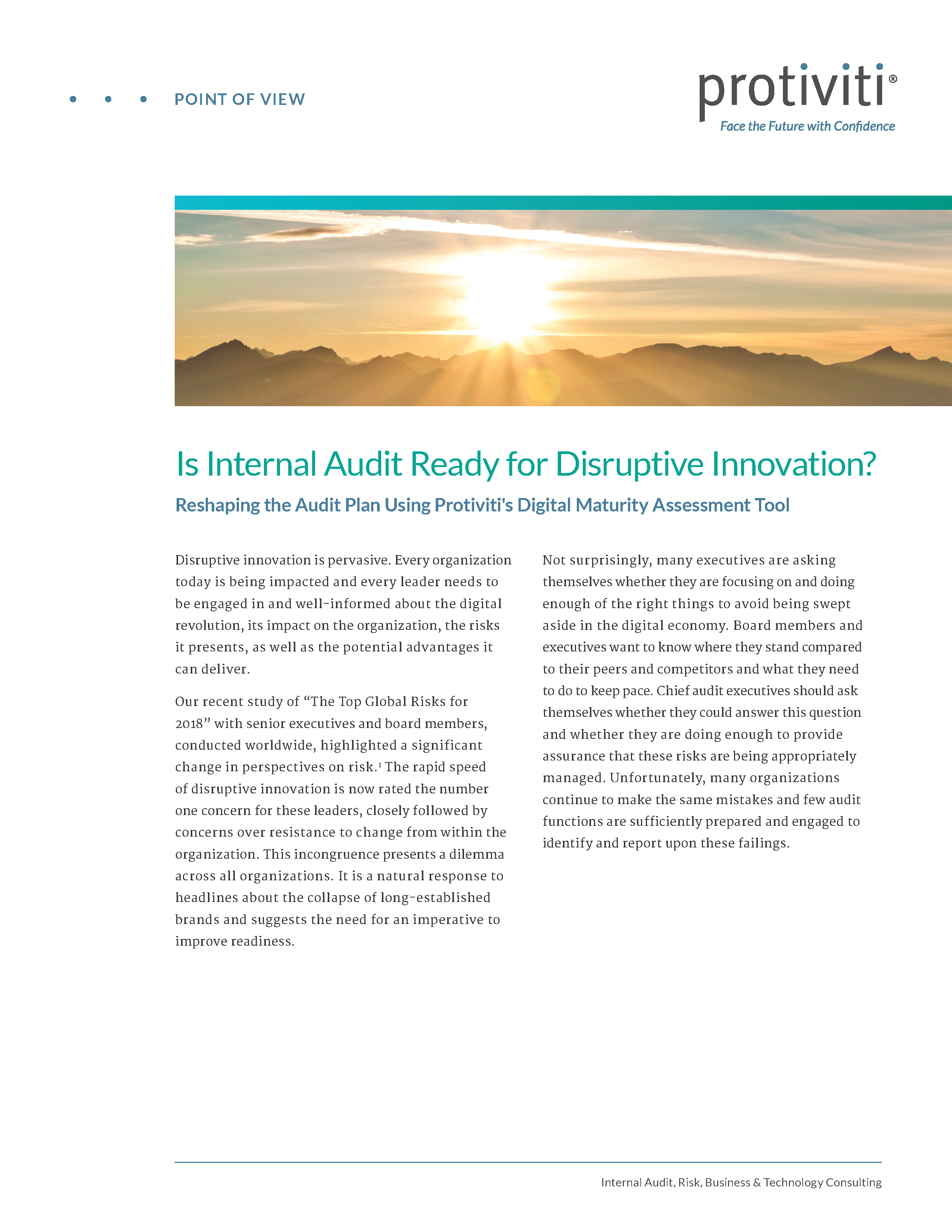 Screenshot of the first page of Is Internal Audit Ready for Disruptive Innovation