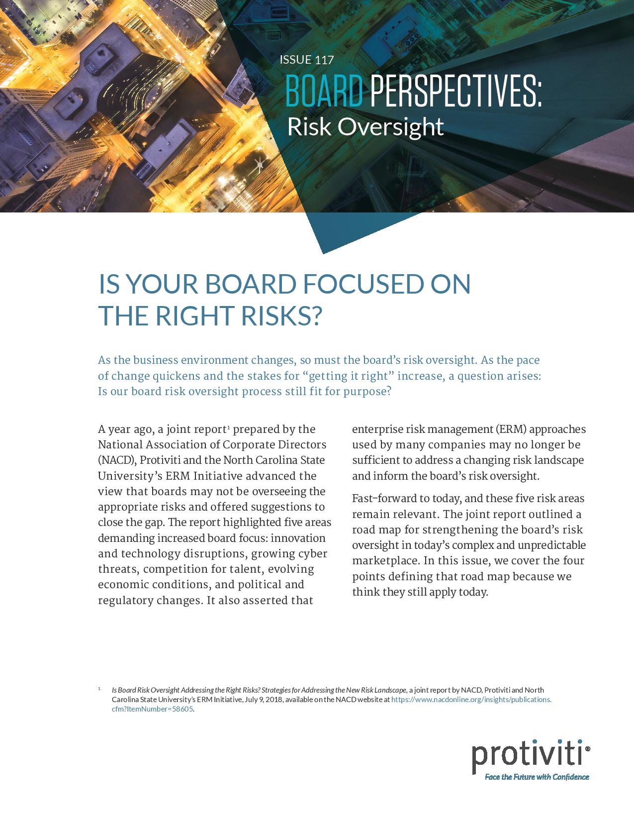 Screenshot of the first page of Is Your Board Focused on the Right Risks