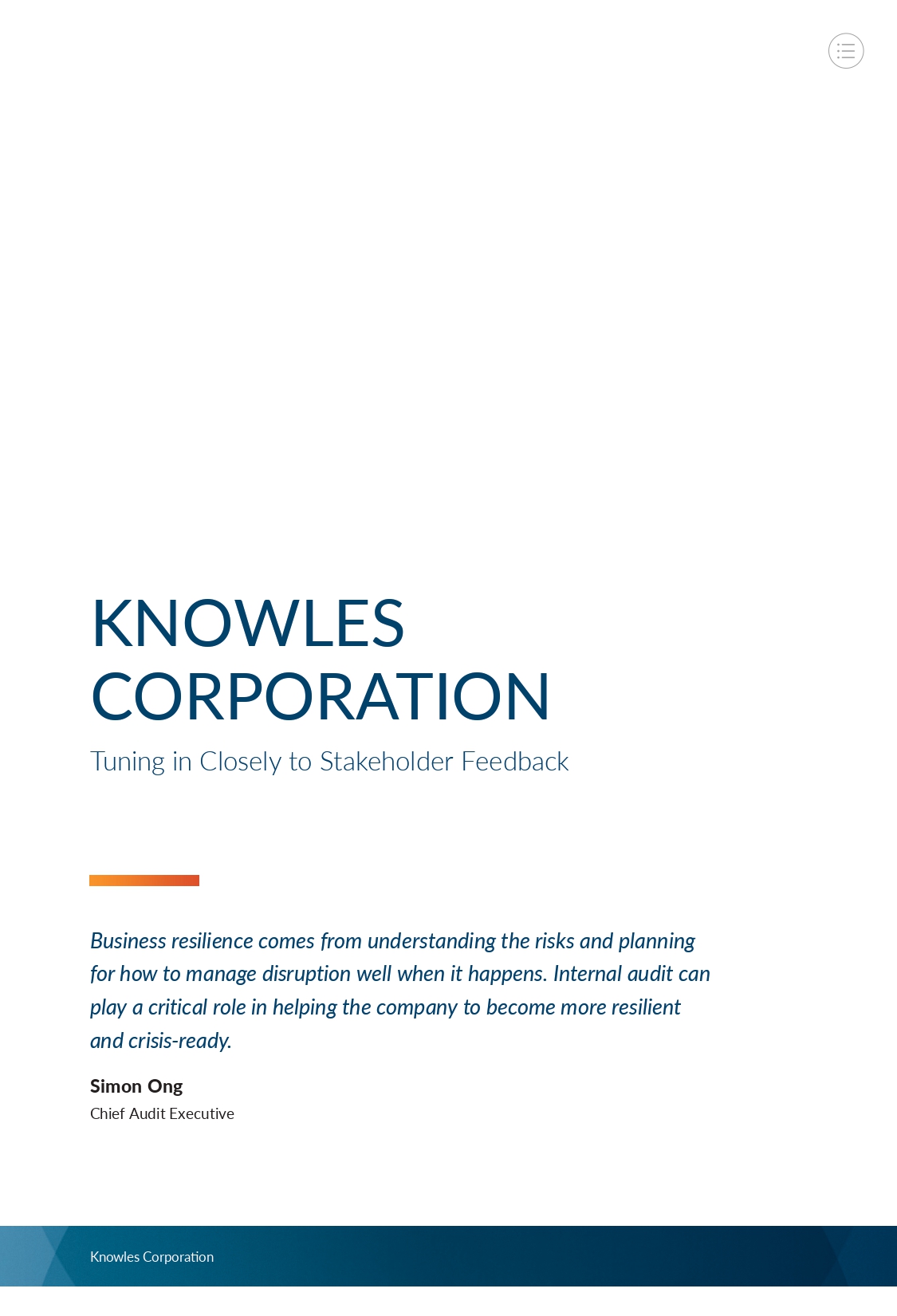 Screenshot of the first page of Knowles Corporation: Tuning in Closely to Stakeholder Feedback