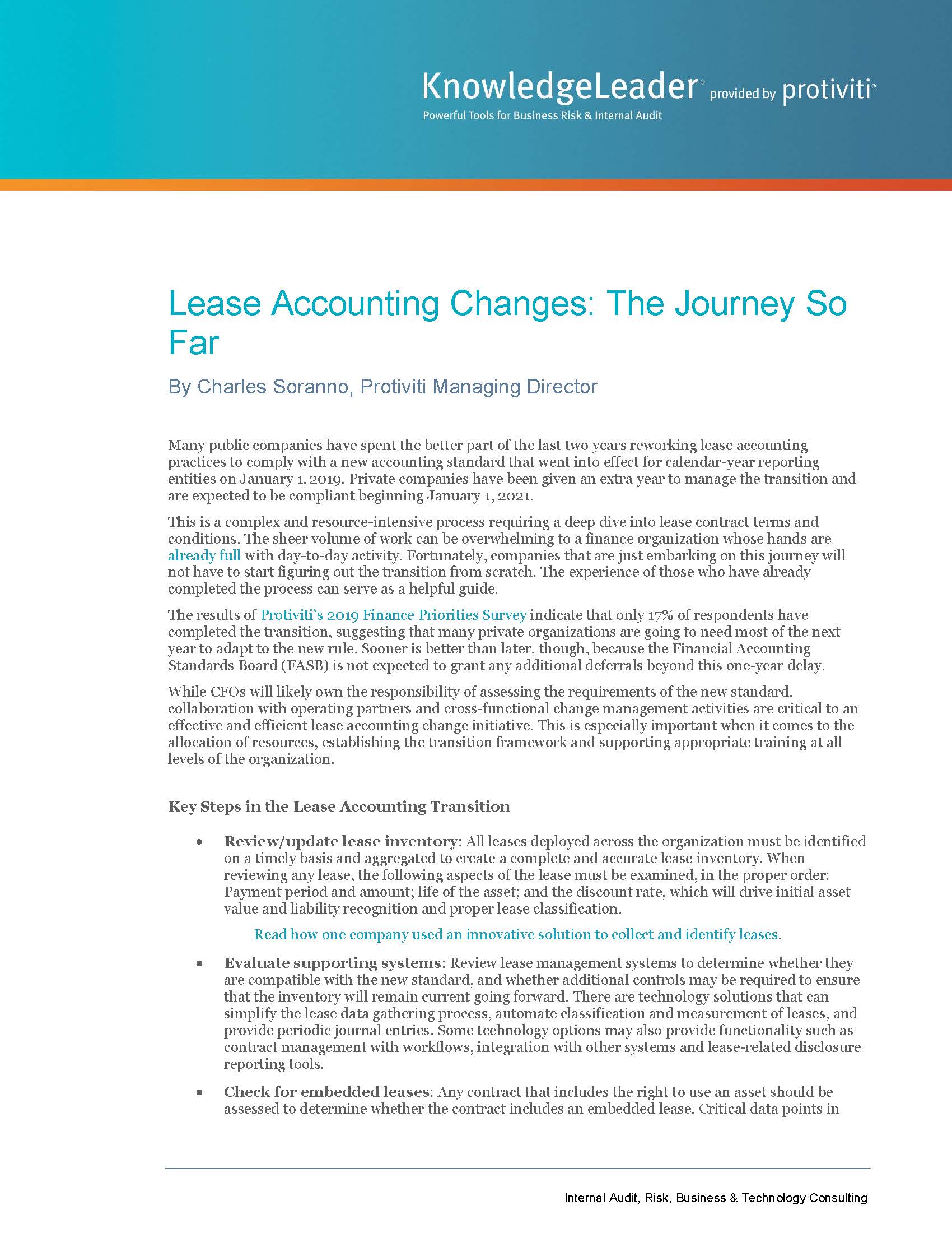 Screenshot of the first page of Lease Accounting Changes The Journey So Far