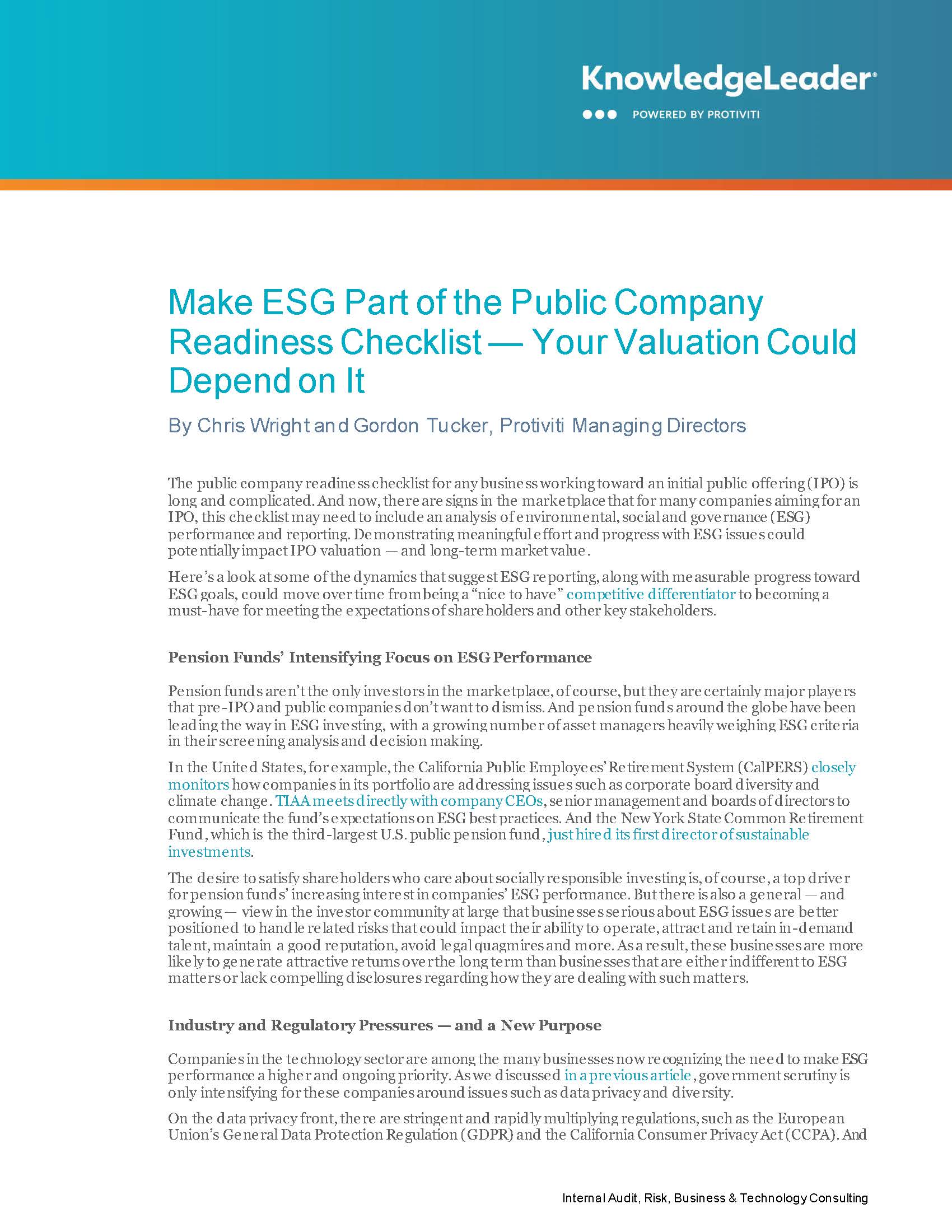 Make ESG Part of the Public Company Readiness Checklist 