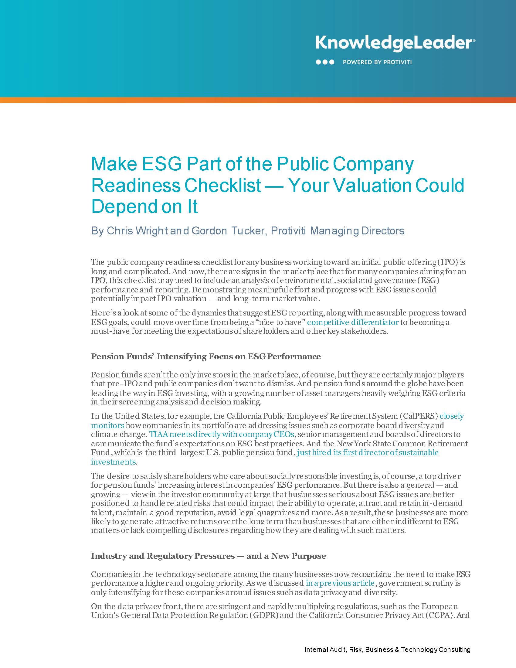 Make ESG Part of the Public Company Readiness Checklist