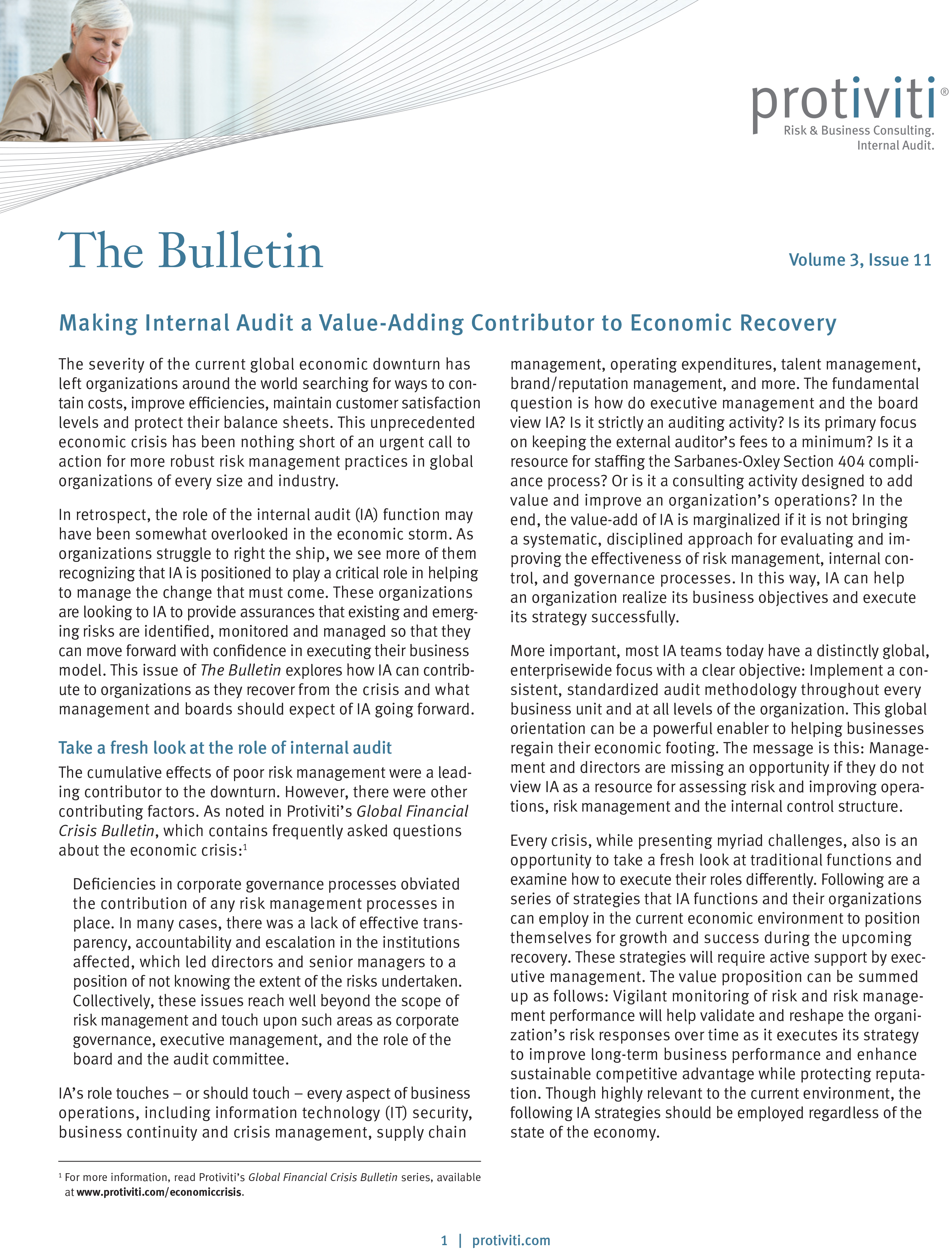 Screenshot of the first page of Making Internal Audit a Value-Adding Contributor to Economic Recovery