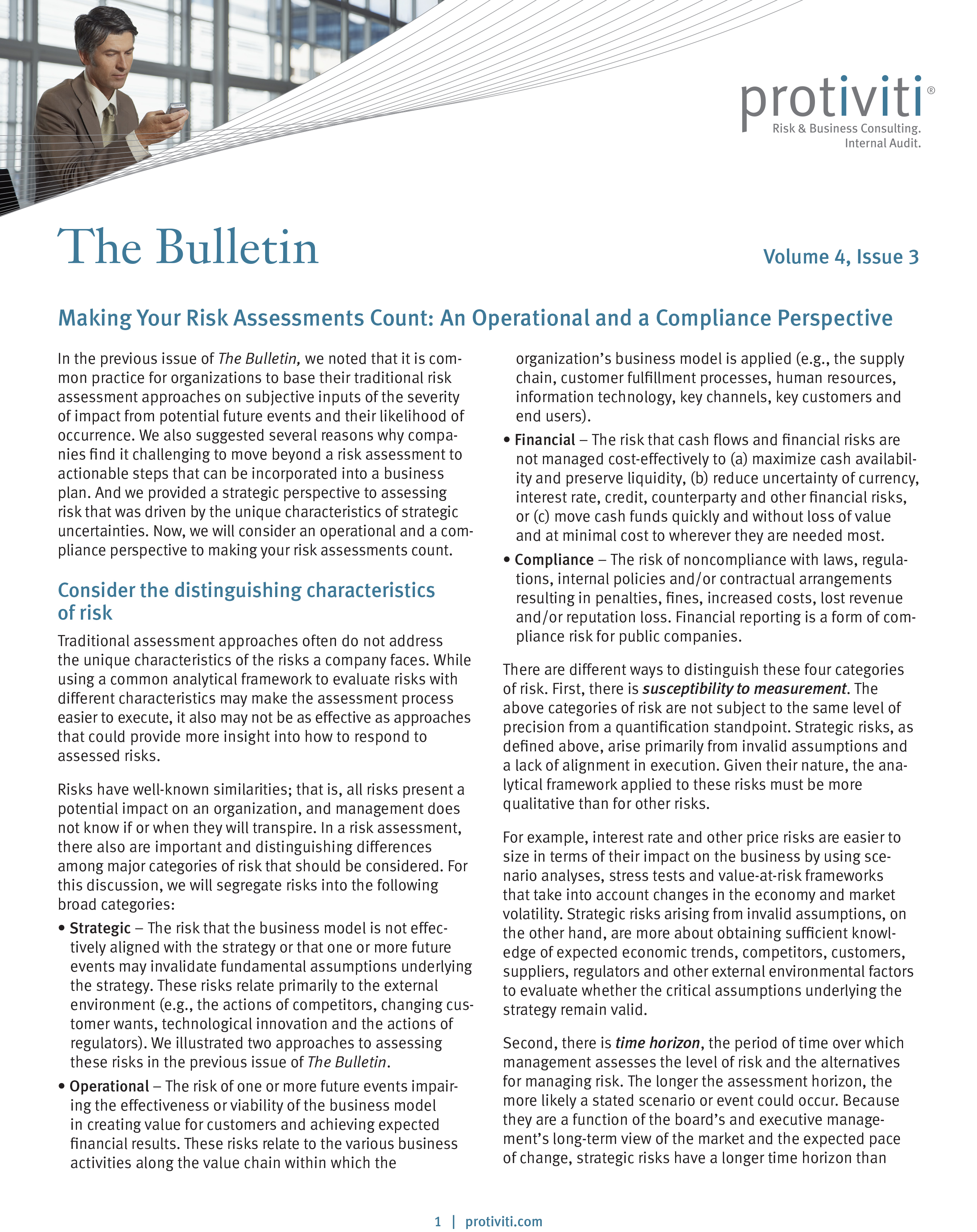 Screenshot of the first page of Making Your Risk Assessments Count - An Operational and a Compliance Perspective