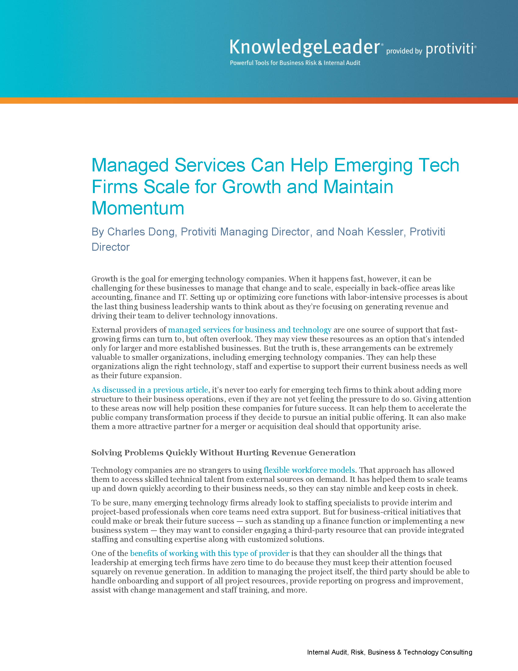 Screenshot of the first page of Managed Services Can Help Emerging Tech Firms Scale for Growth and Maintain Momentum