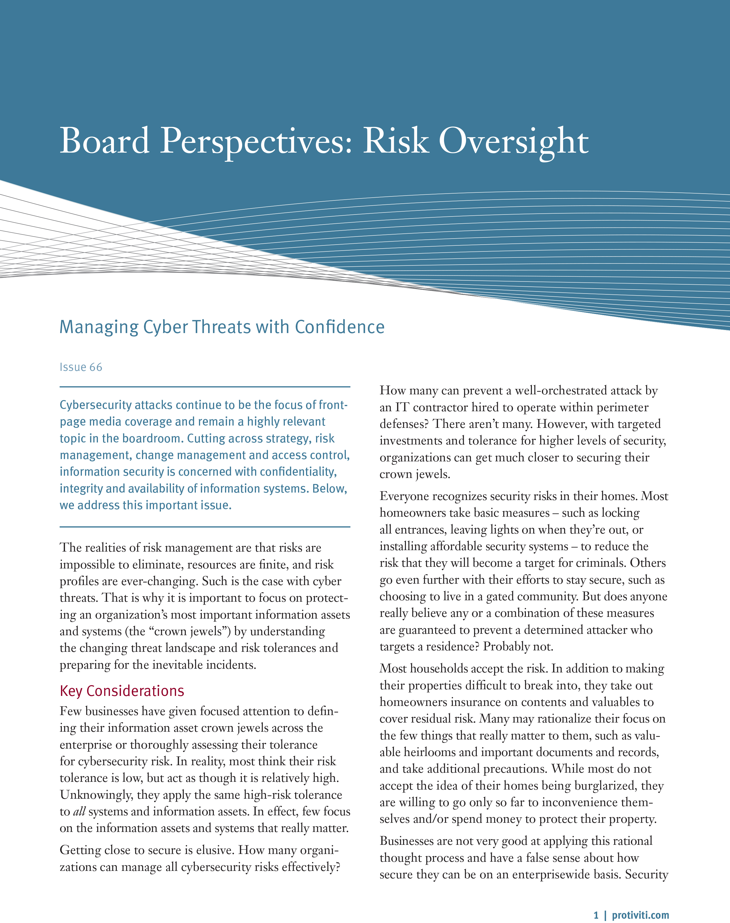 Screenshot of the first page of Managing Cyber Threats With Confidence