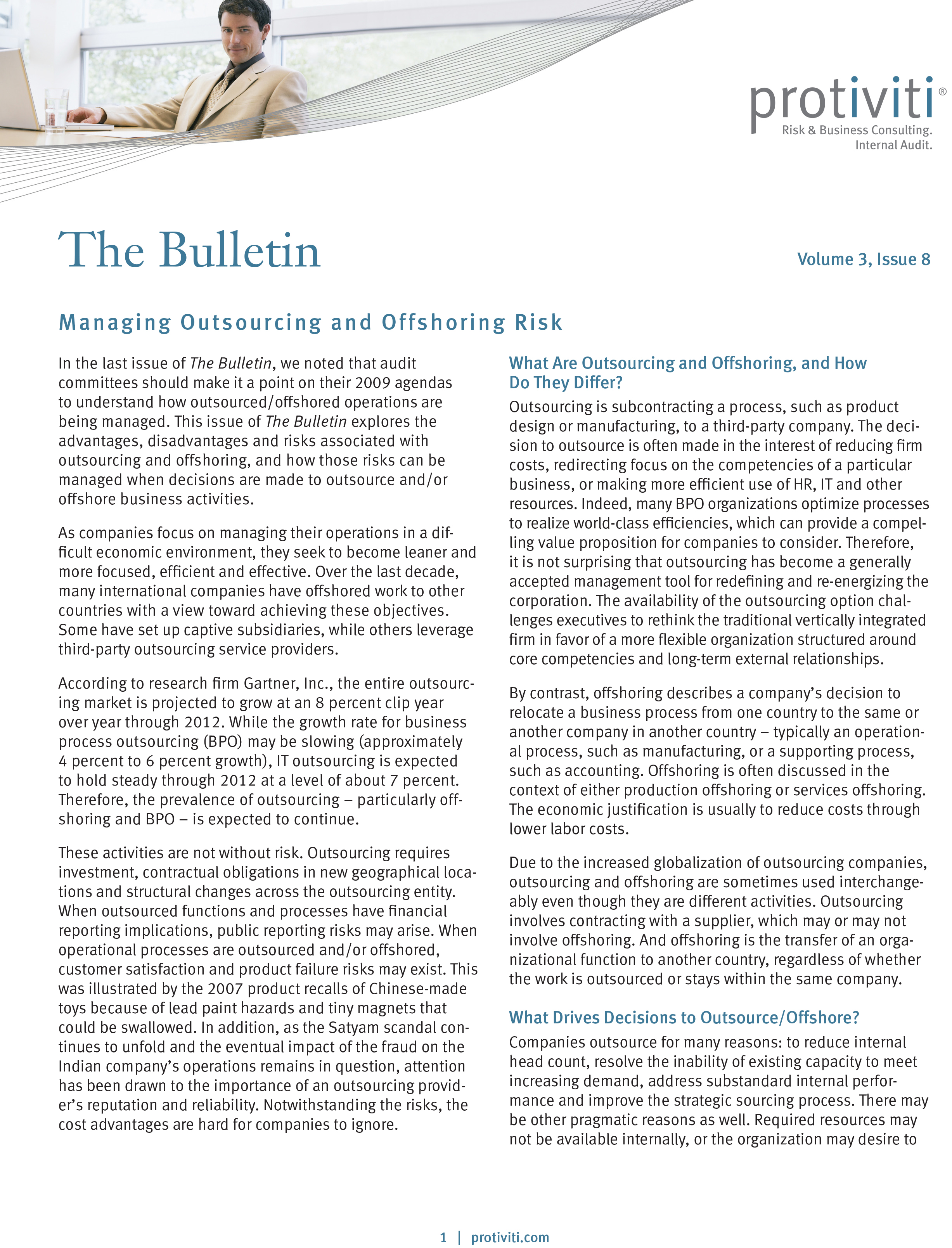 Screenshot of the first page of Managing Outsourcing and Offshoring Risk