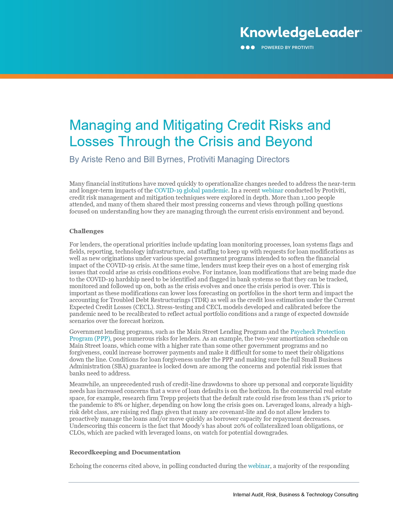 Screenshot of Managing and Mitigating Credit Risks and Losses Through the Crisis and Beyond