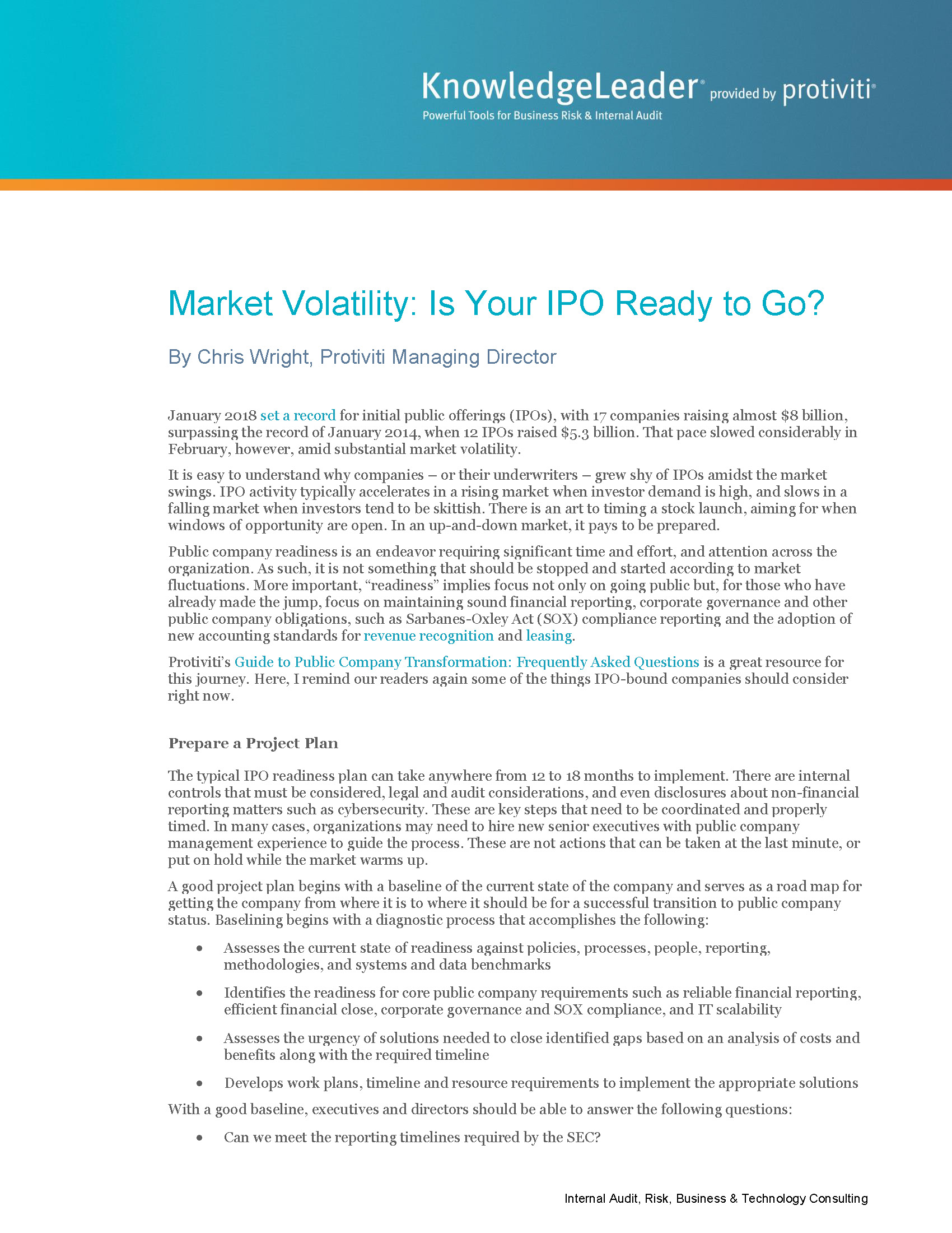 Screenshot of the first page of Market Volatility Is Your IPO Ready to Go