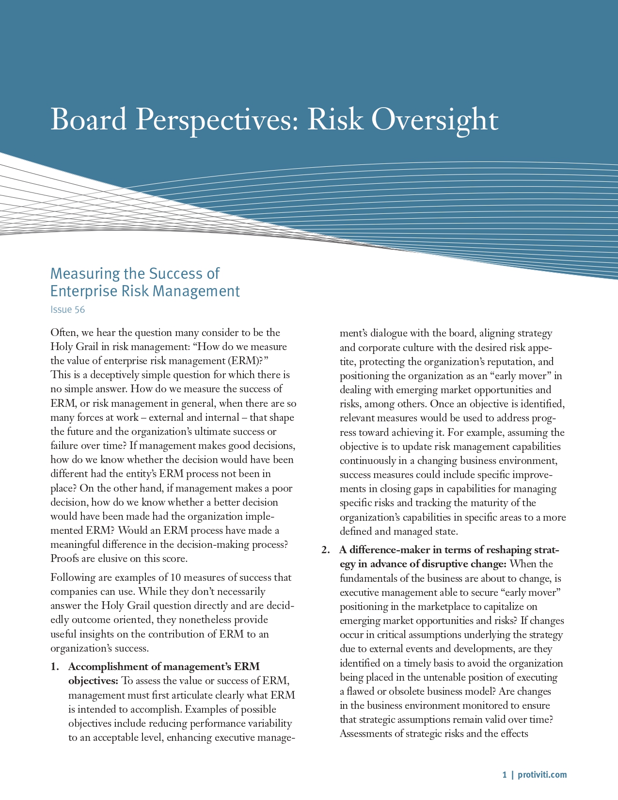 Screenshot of the first page of Measuring the Success of Enterprise Risk Management