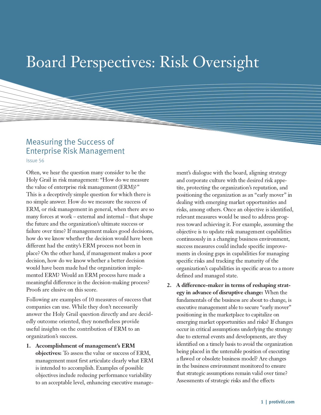 Screenshot of the first page of Measuring the Success of Enterprise Risk Management