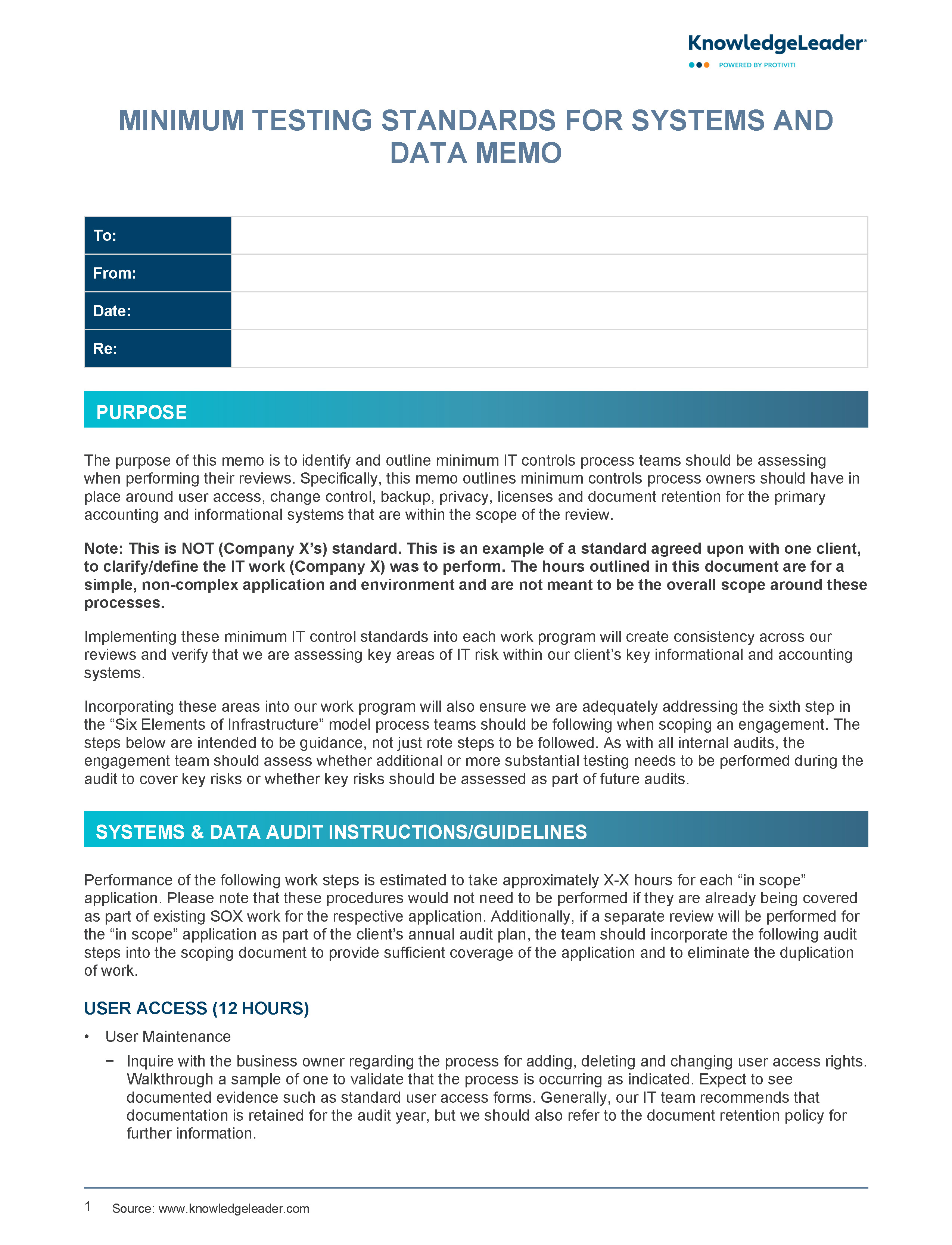 Screenshot of the first page of Minimum Testing Standards for Systems and Data Memo