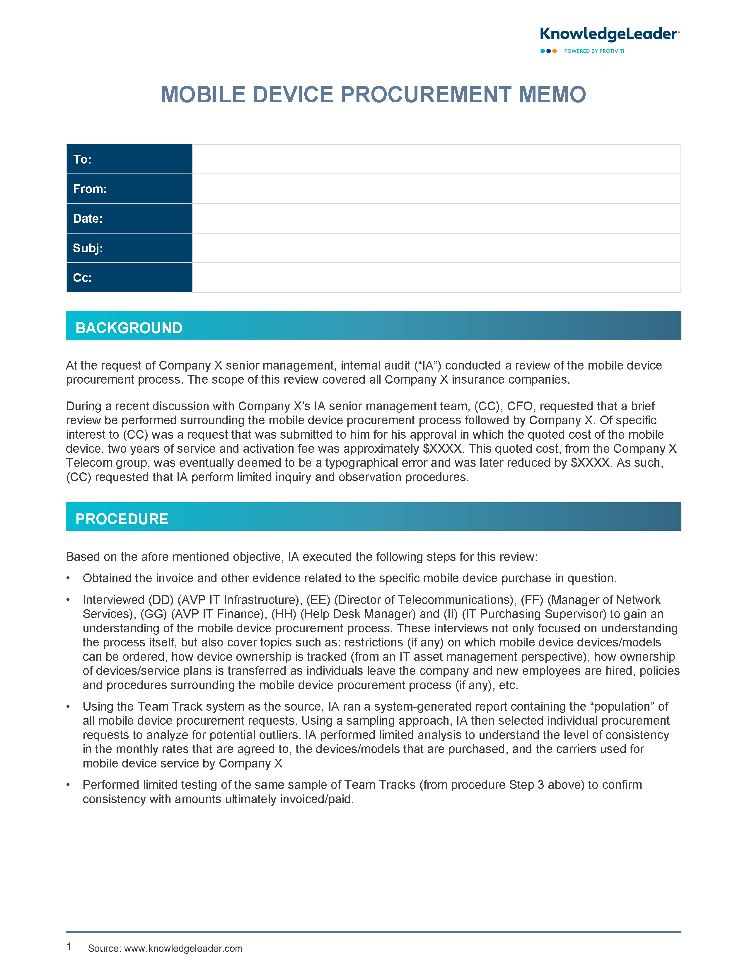 screenshot of the first page of Mobile Device Procurement Memo