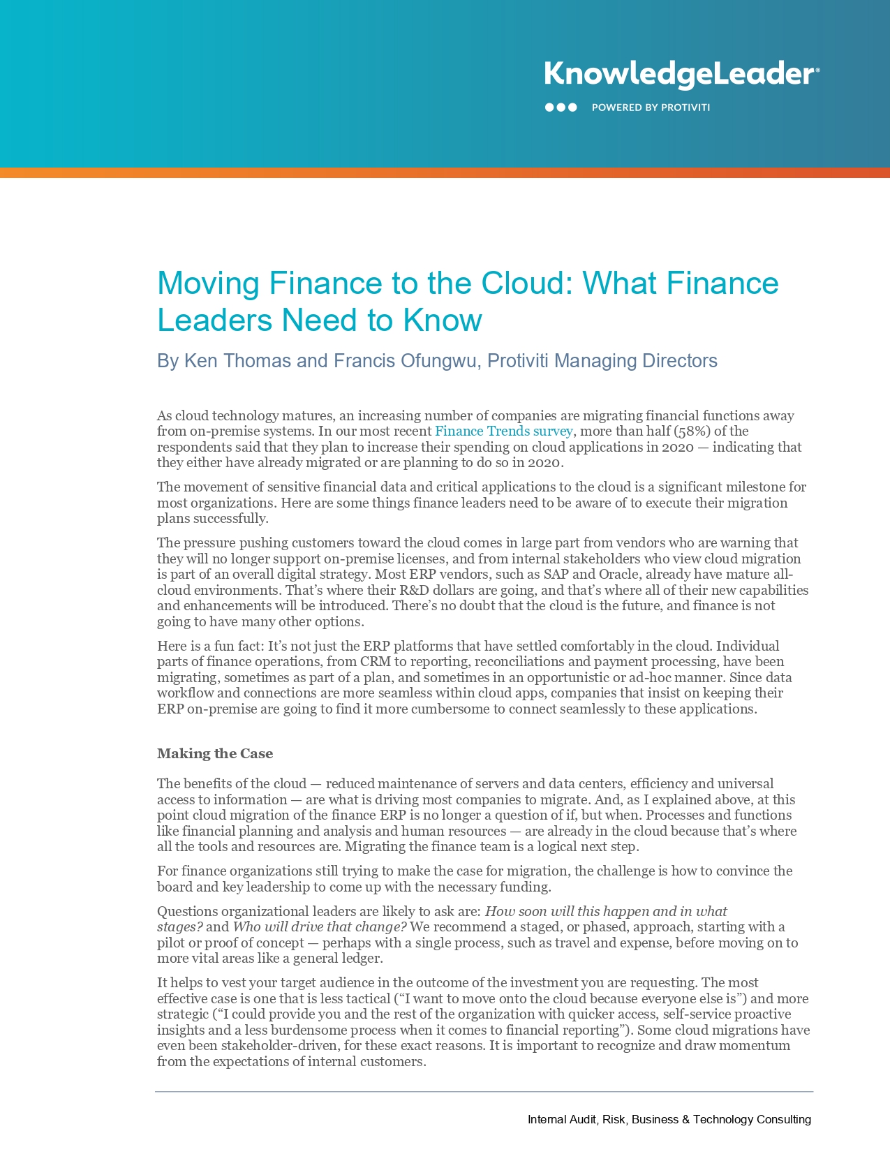 Screenshot of Moving Finance to the Cloud: What Finance Leaders Need to Know