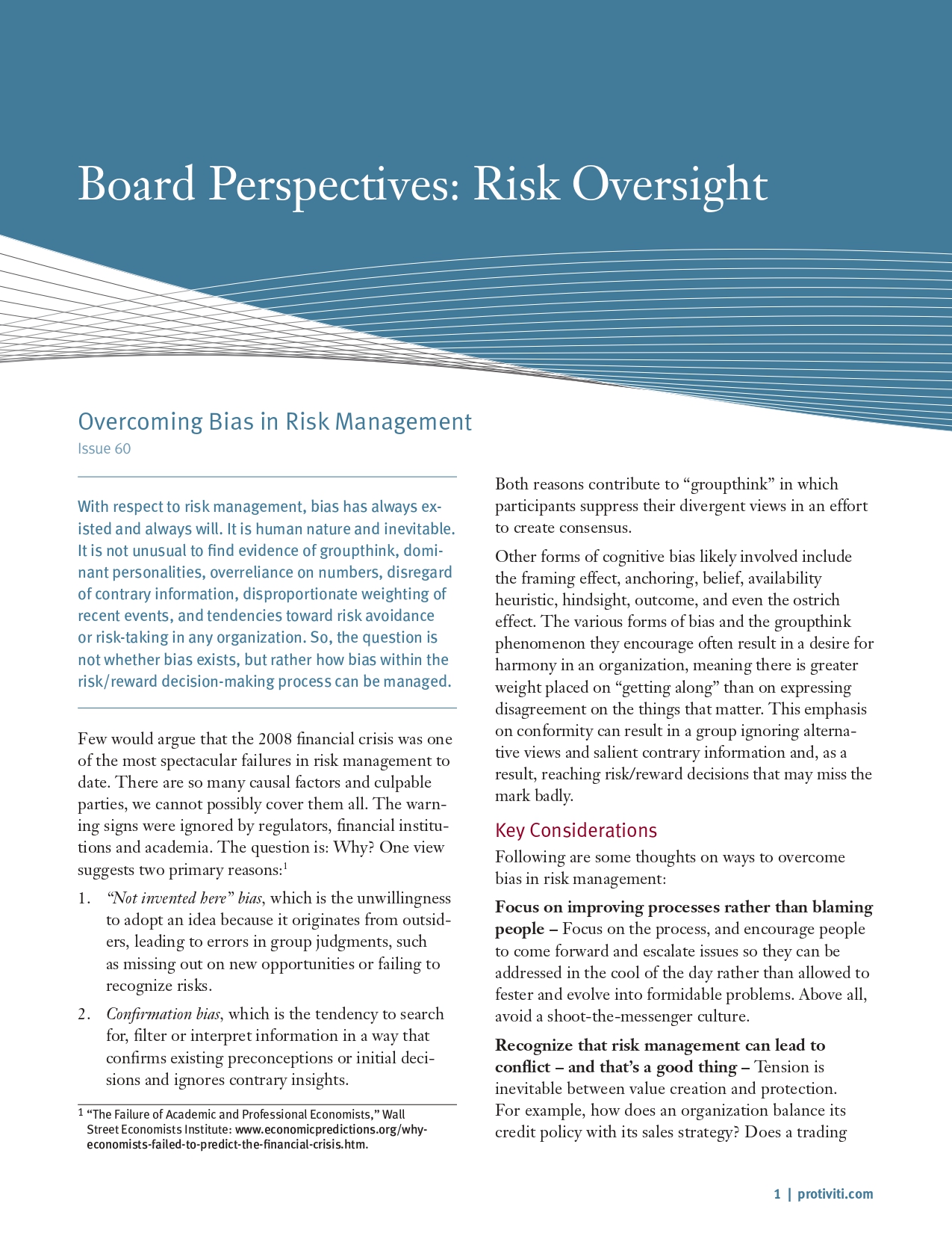 Screenshot of the first page of Overcoming Bias in Risk Management