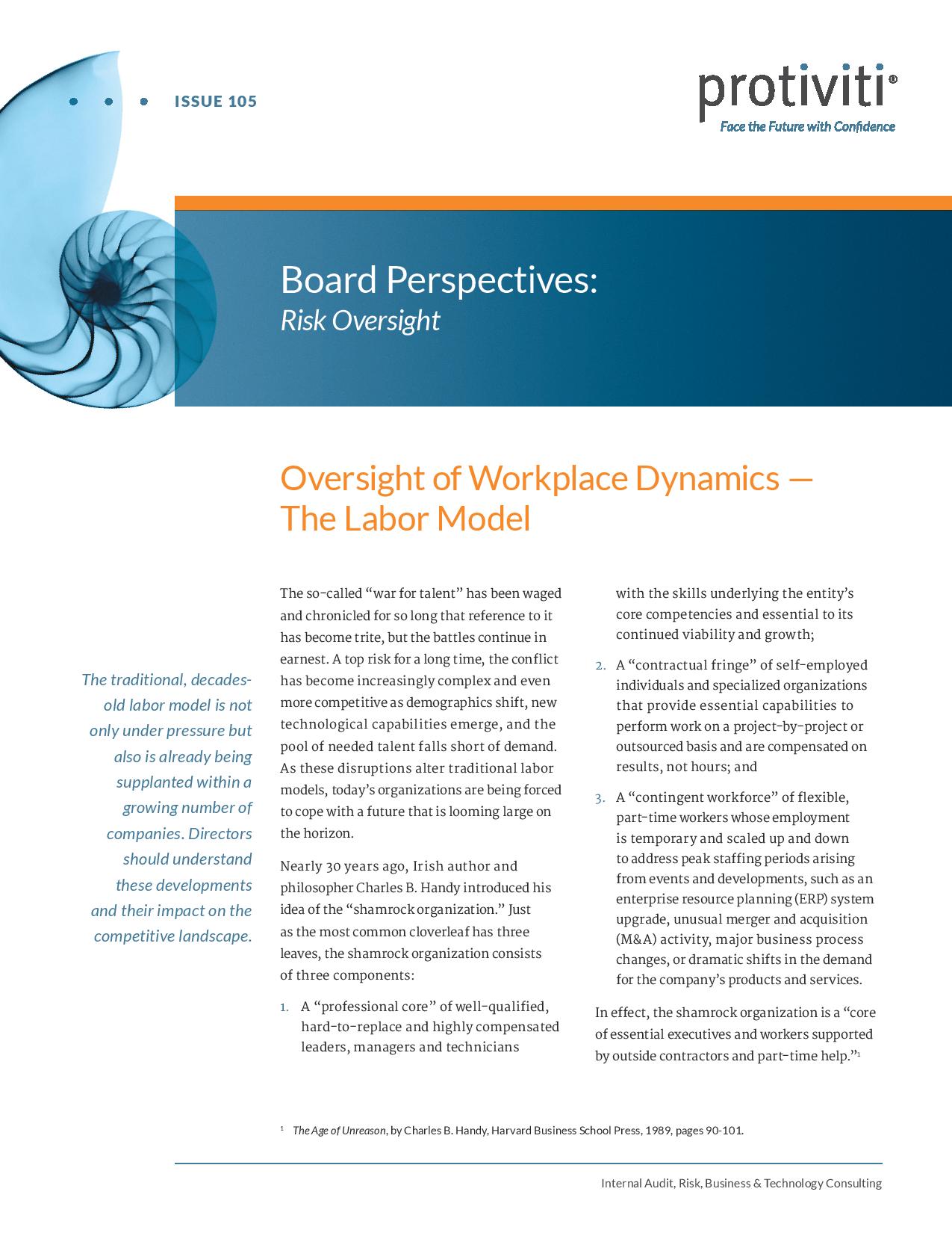 Screenshot of the first page of Oversight of Workplace Dynamics The Labor Model