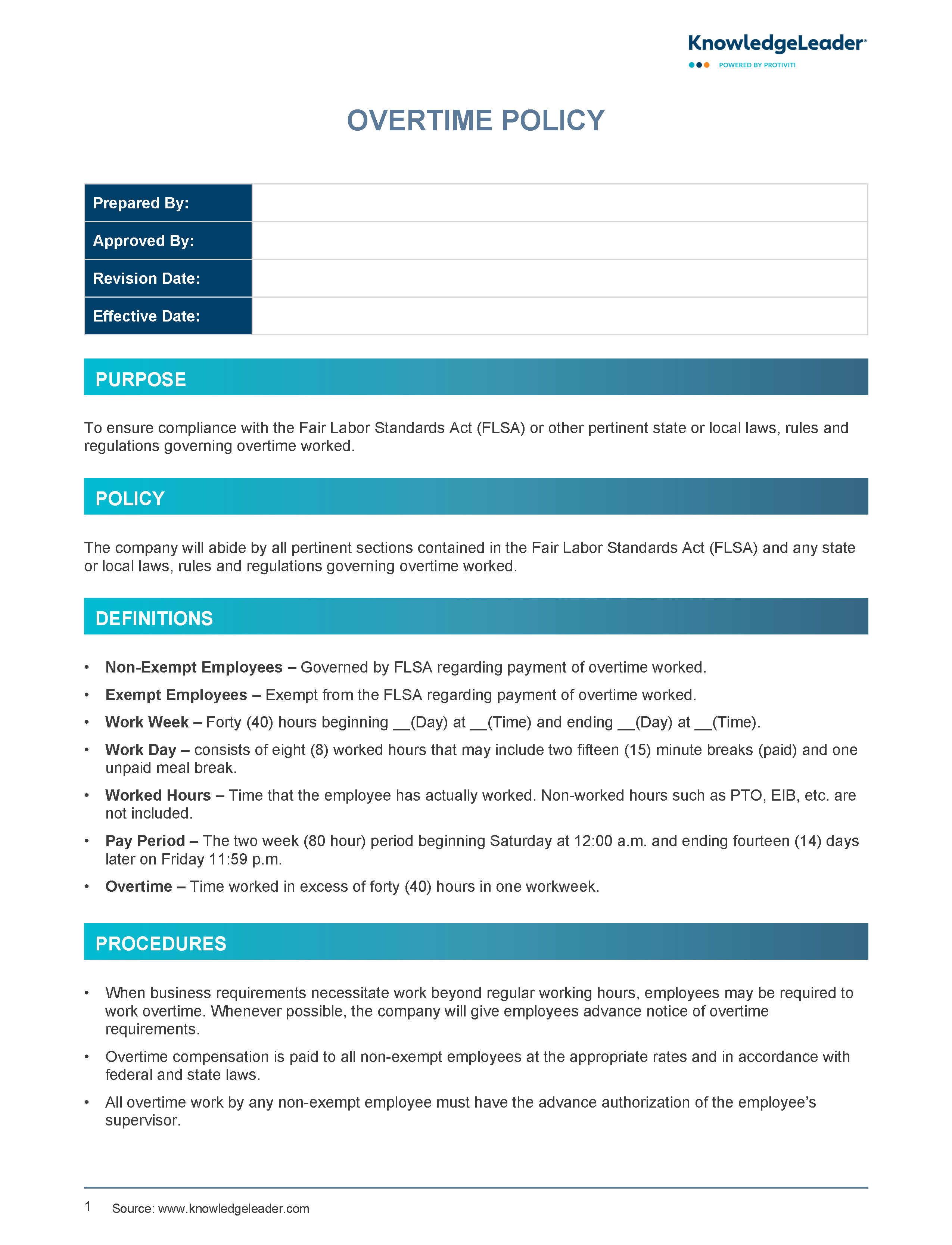 Screenshot of the first page of Overtime Policy