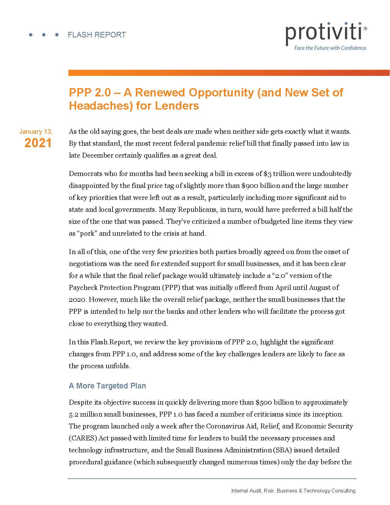 Screenshot of the first page of PPP 2.0 – A Renewed Opportunity (and New Set of Headaches) for Lenders