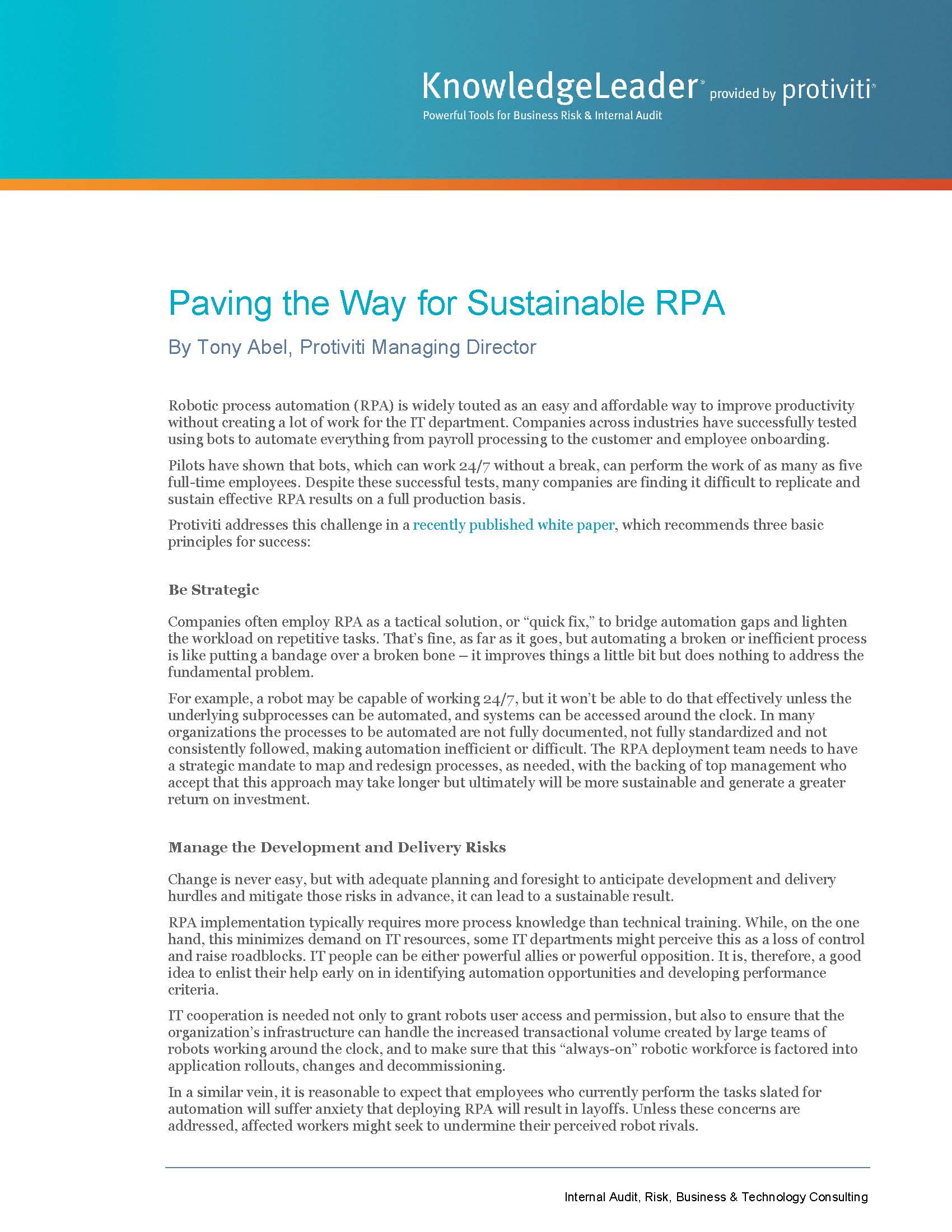 Screenshot of the first page of Paving the Way for Sustainable RPA