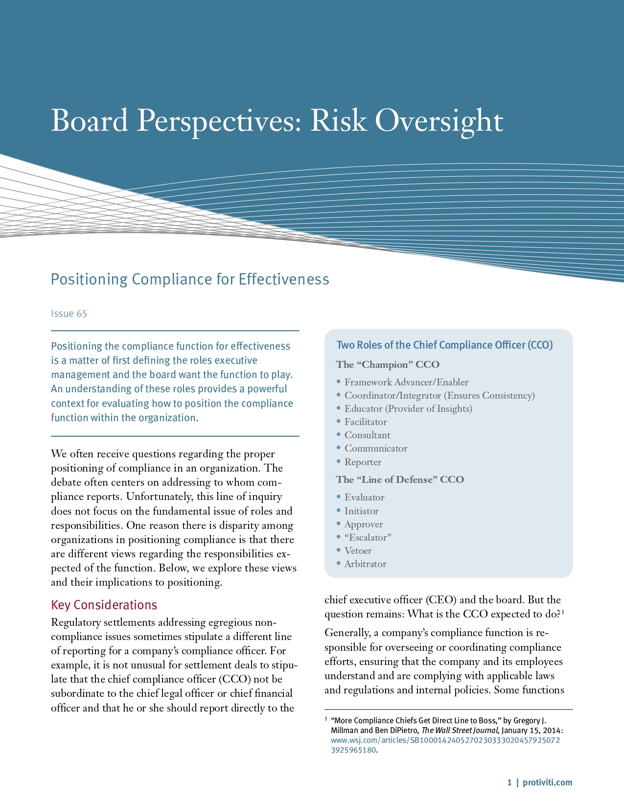 Screenshot of the first page of Positioning Compliance for Effectiveness