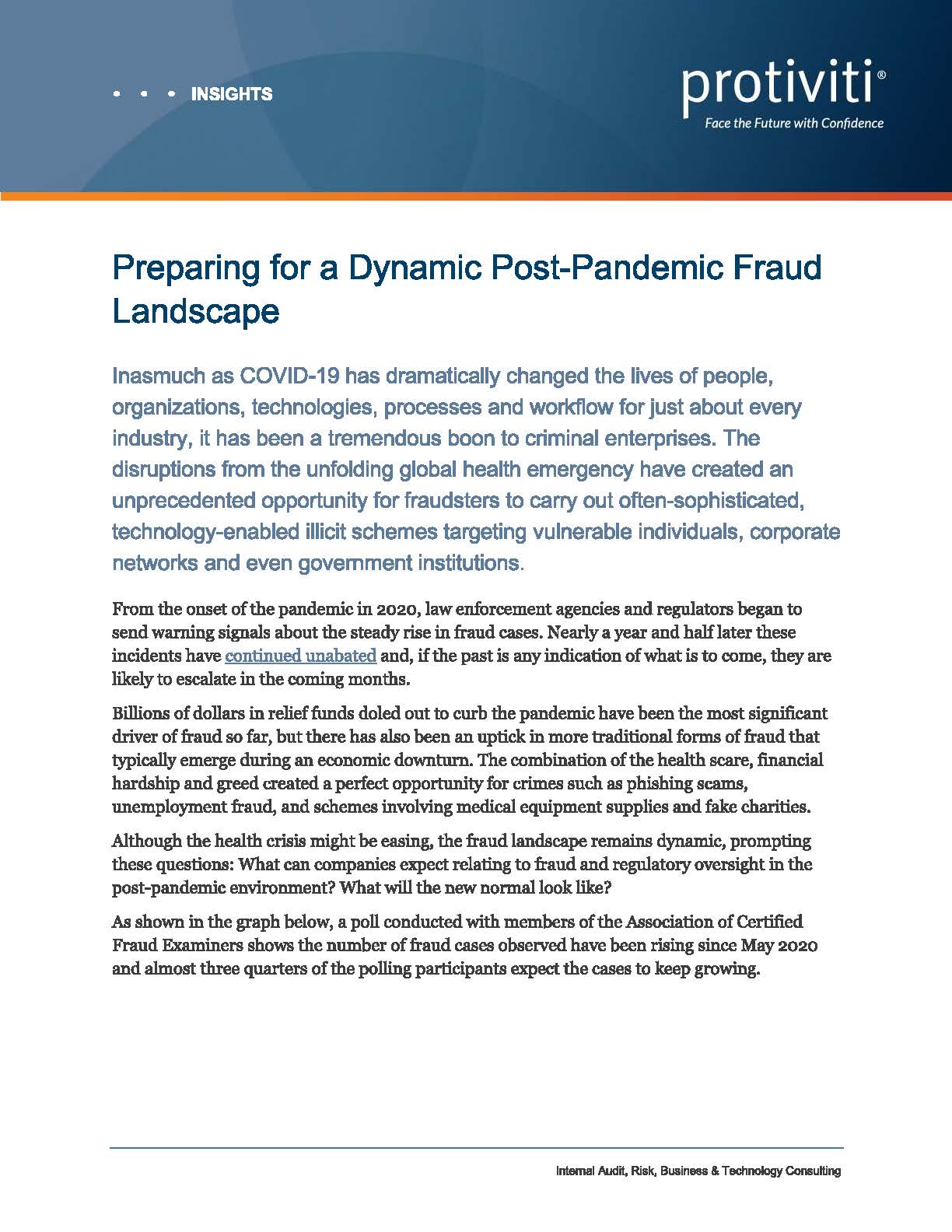 Screenshot of the first page of Preparing for a Dynamic Post-Pandemic Fraud Landscape