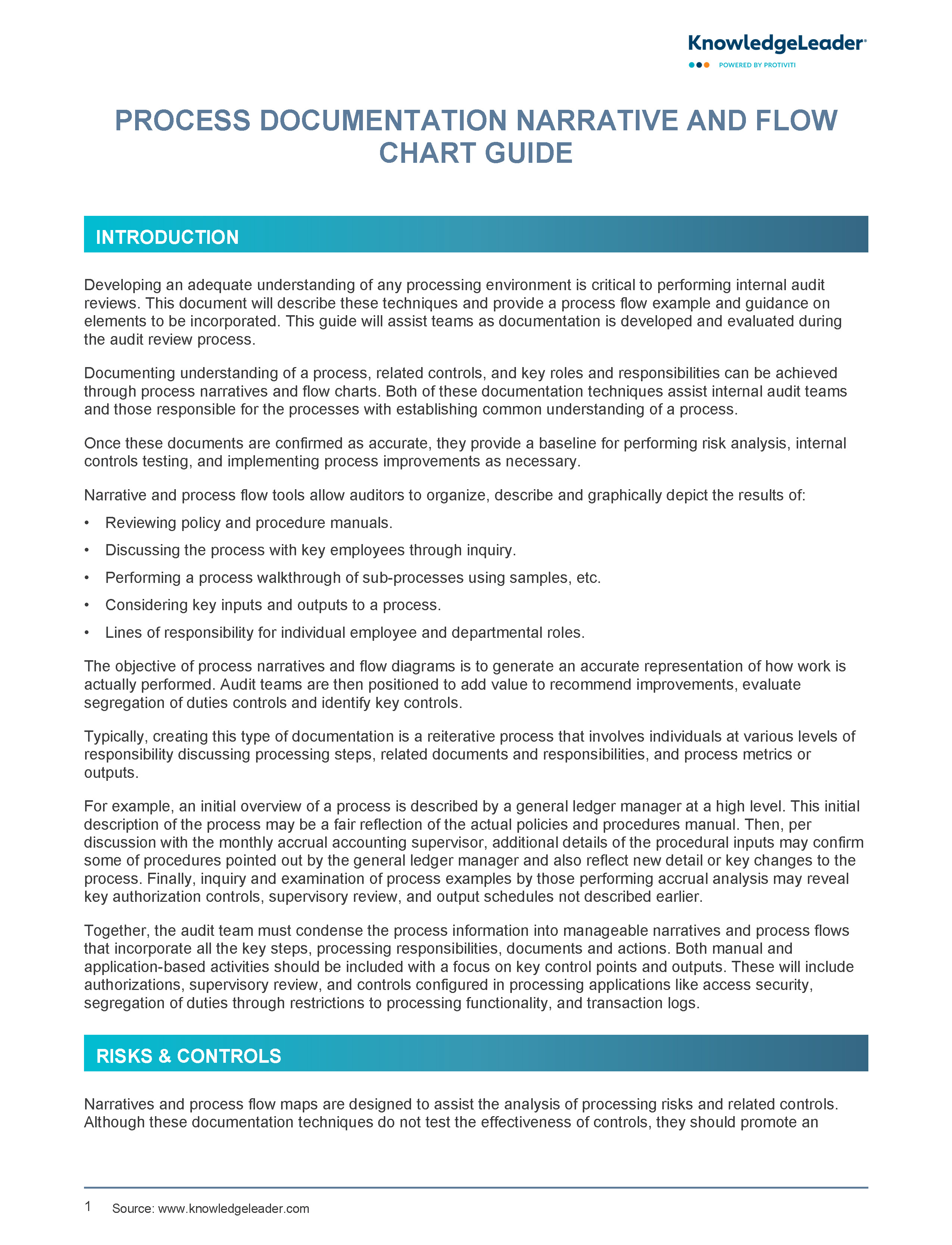 Screenshot of the first page of Process Documentation Narrative and Flow Chart Guide